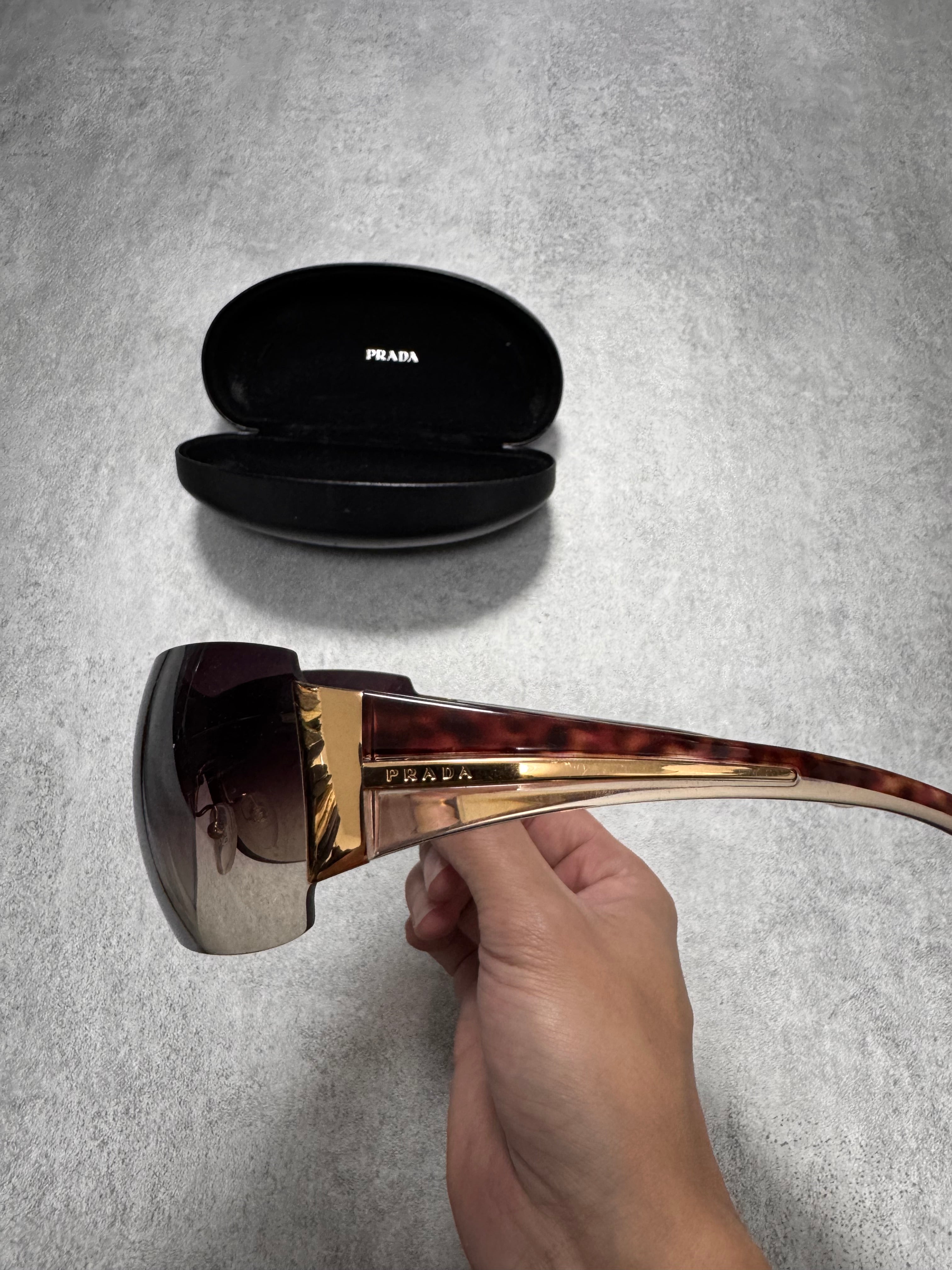 2000s Prada Google Golden Curved Sunglasses