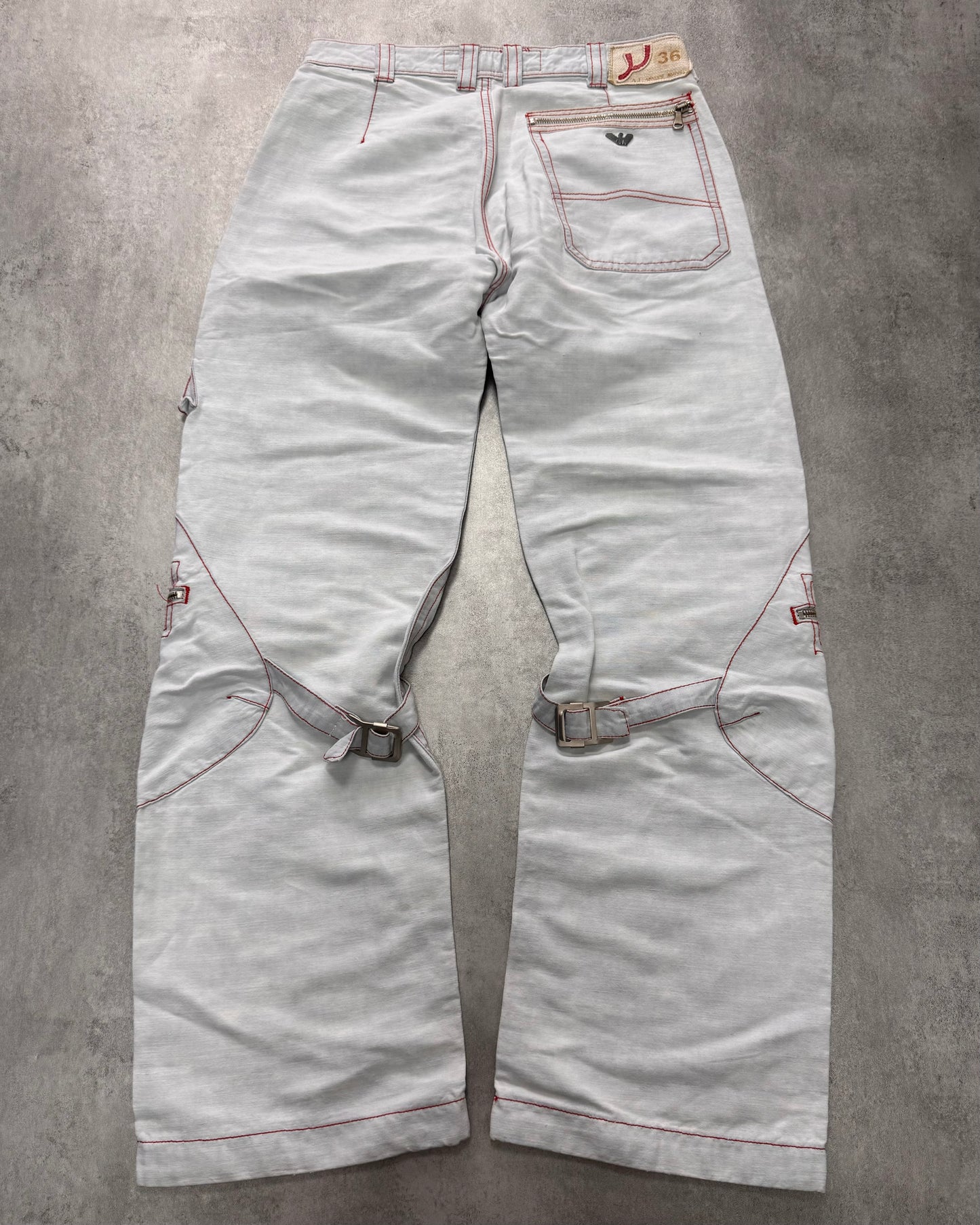 2000s Armani Biker Cargo White Pants (M)