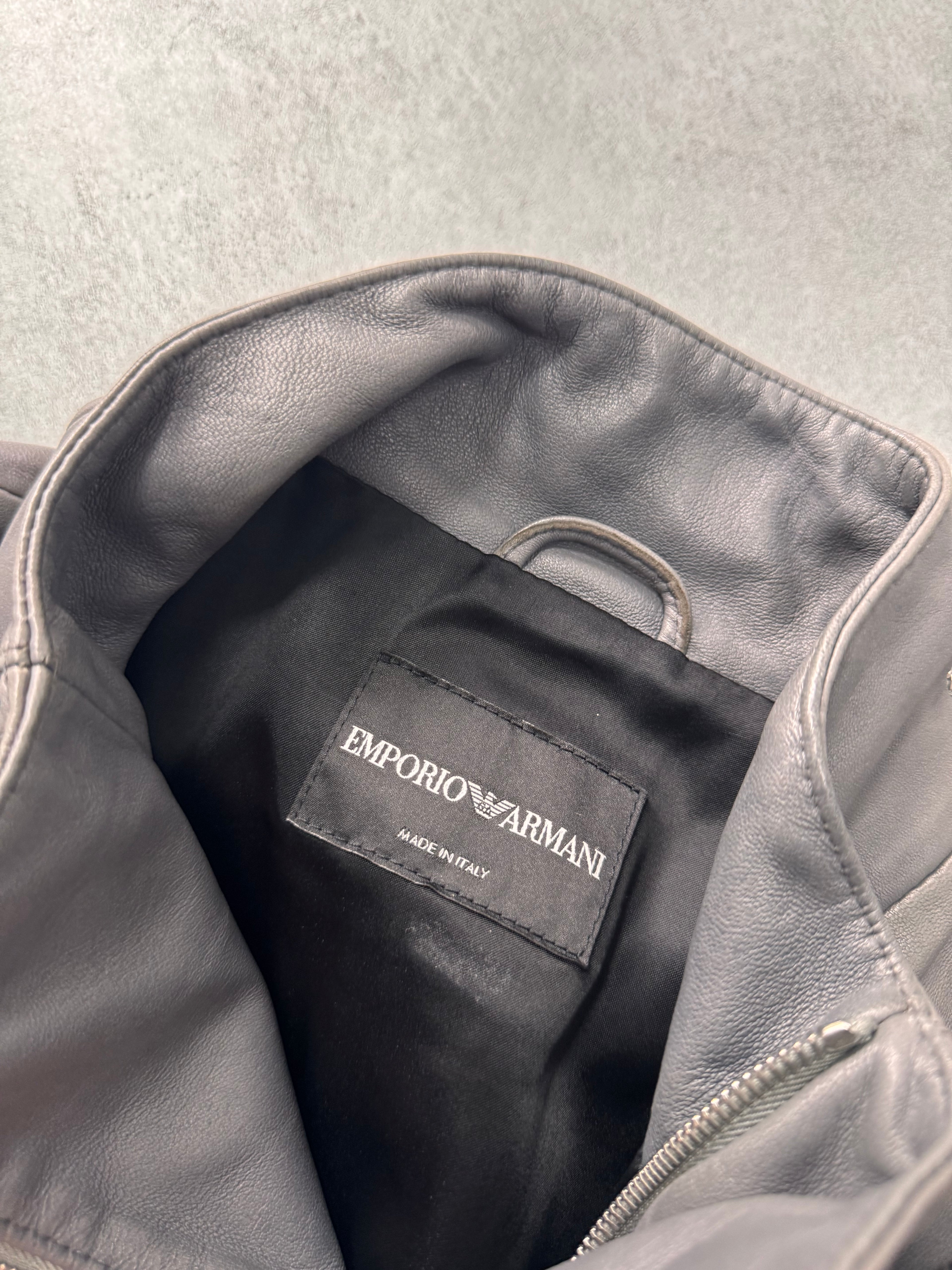 FW2014 Emporio Armami Asymmetrical Grey Leather Jacket