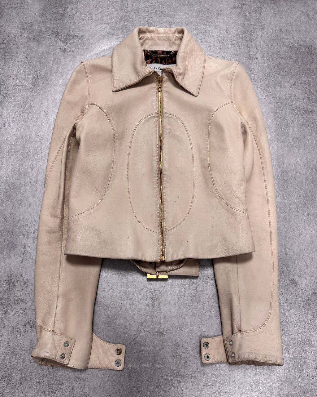2000s Dolce & Gabbana Cream White Round Leather Jacket