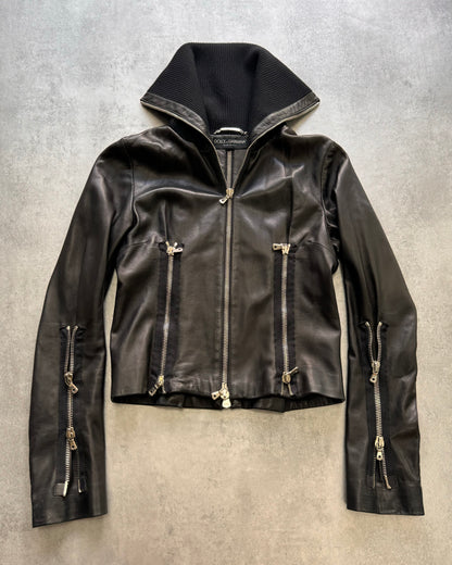 AW2003 Dolce & Gabbana Multi-Zip Leather Jacket (XS)