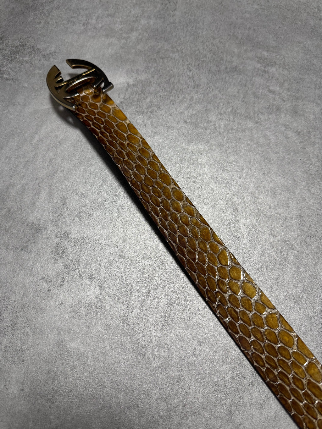 Cavalli Yellow Python Effect Leather Belt