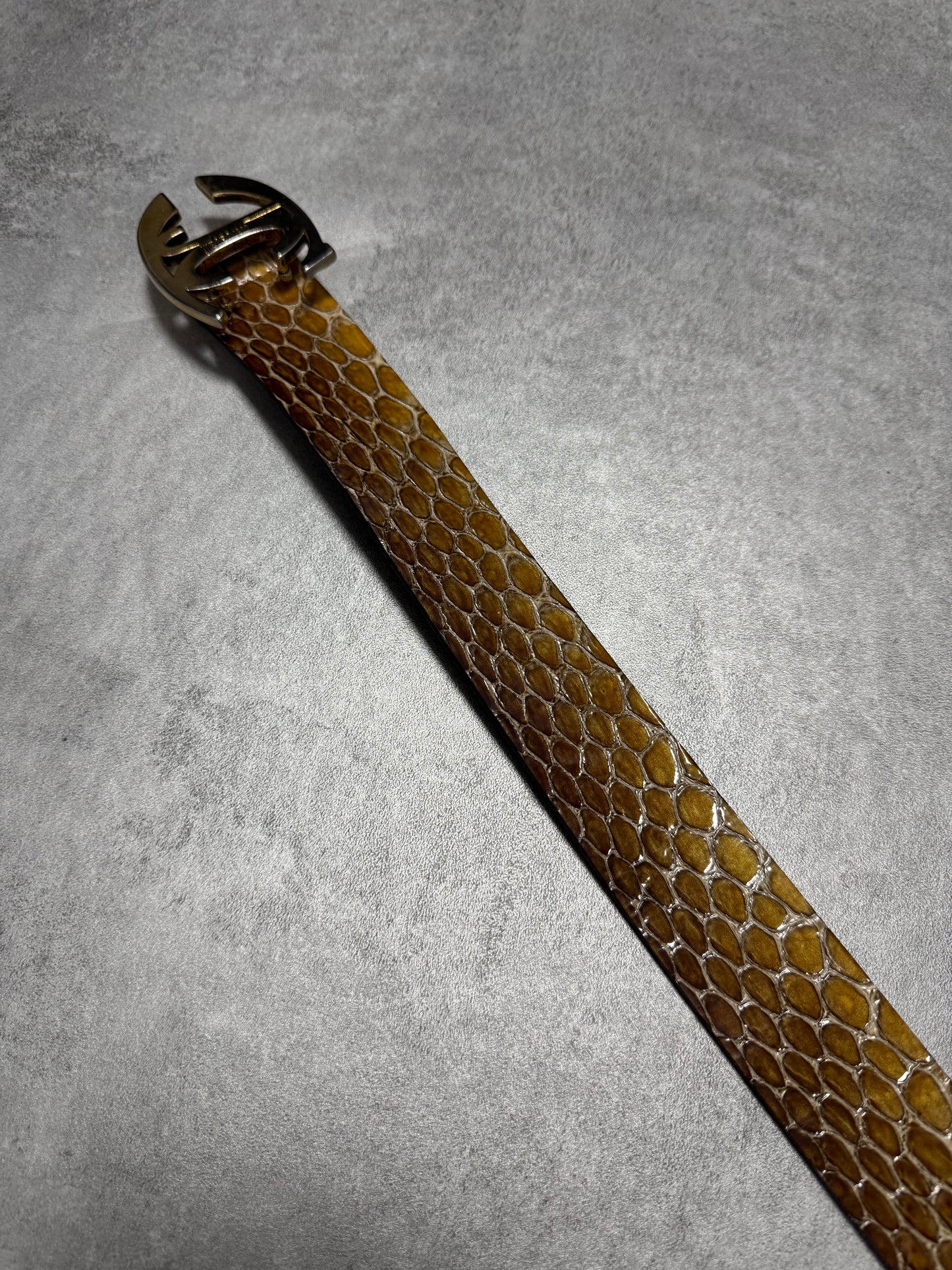 Cavalli Yellow Python Effect Leather Belt (OS)