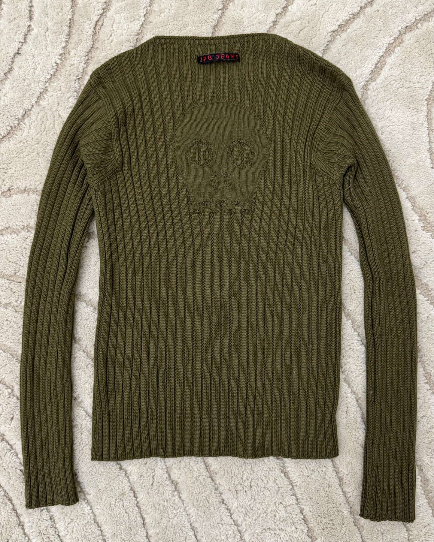 1990s Jean Paul Gaultier Skull Olive Sweater (S)