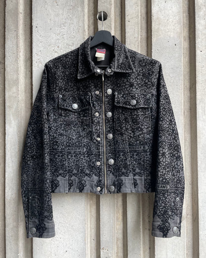 1990s Jean Paul Gaultier Velvet Flocked Denim Jacket (XS)