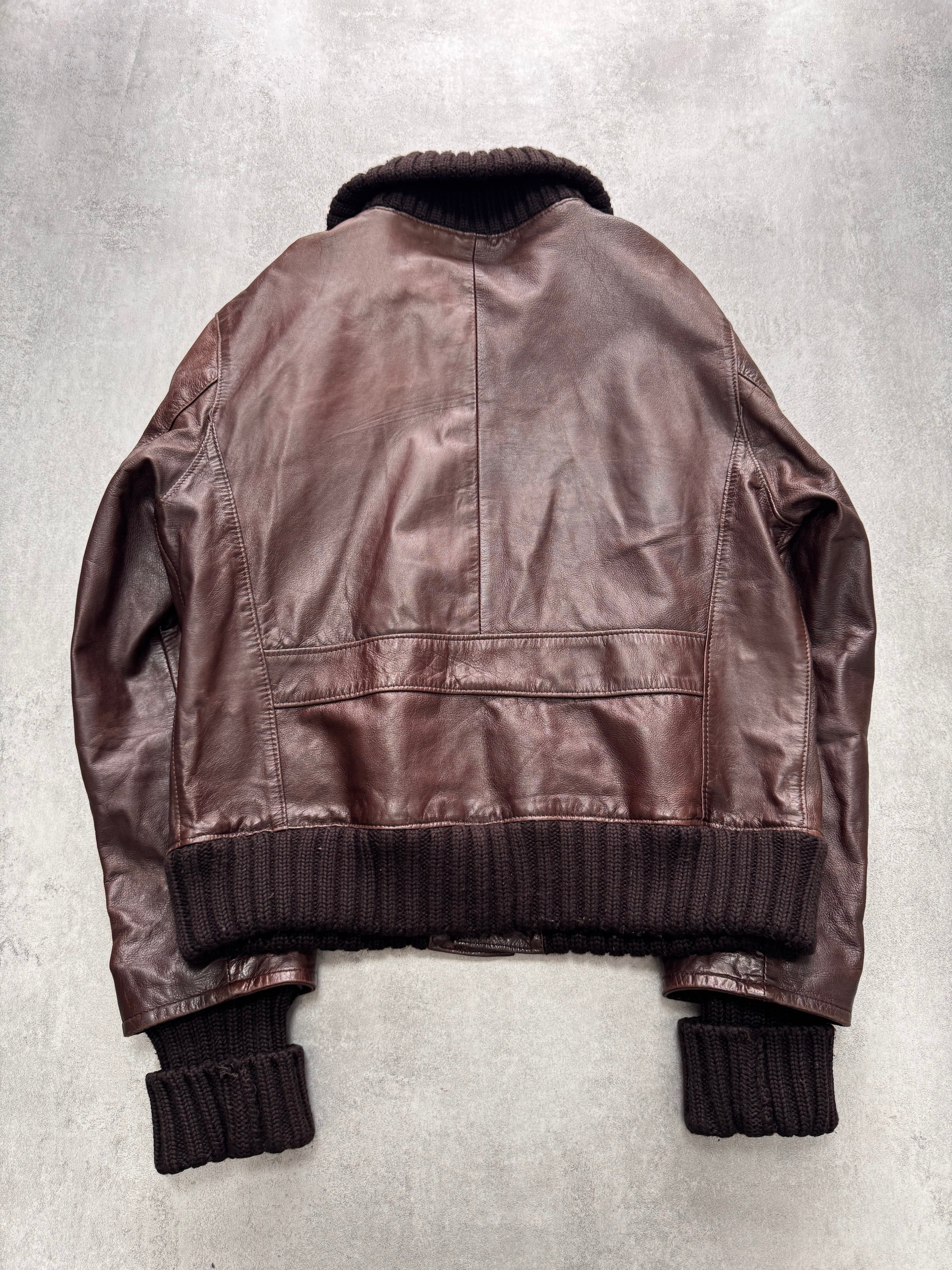 Daniele Alessandrini Aviator Brown Leather Bomber Jacket