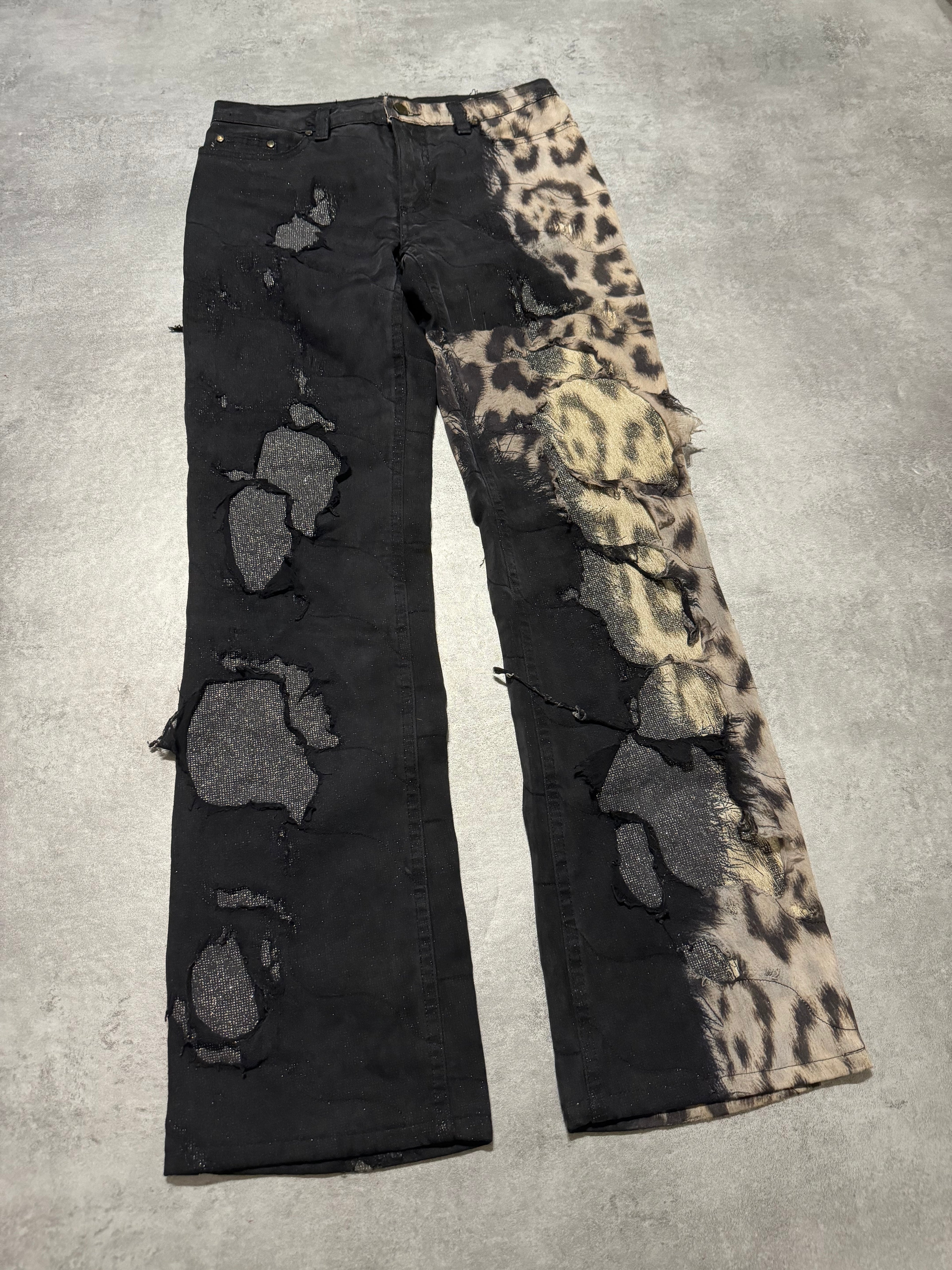 2000s Roberto Cavalli Deconstructed Leopard Magma Black Exploration Pants (S) - 11