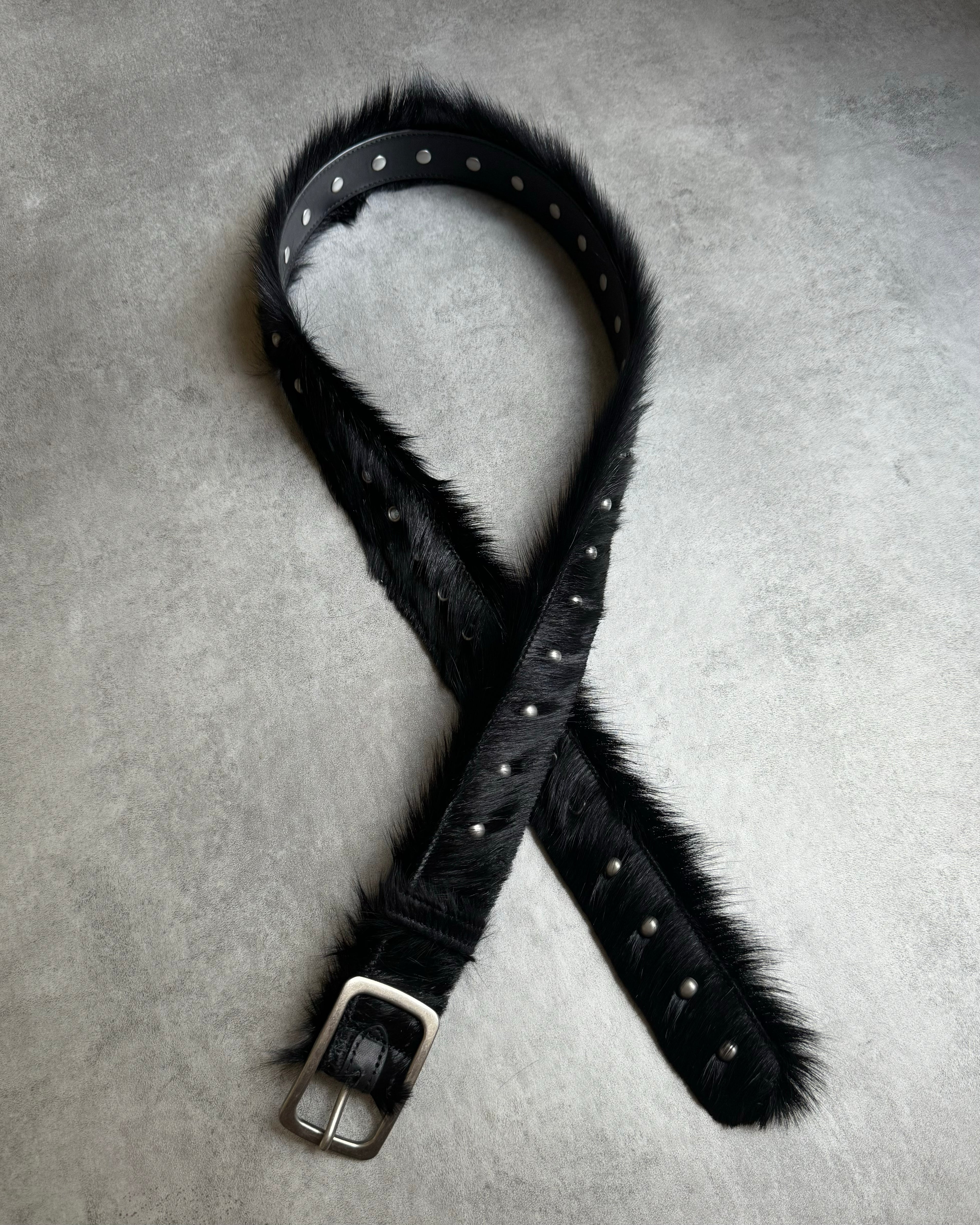 AW2022 Dries Van Noten Black Pony Hair Fur Belt (OS) - 2