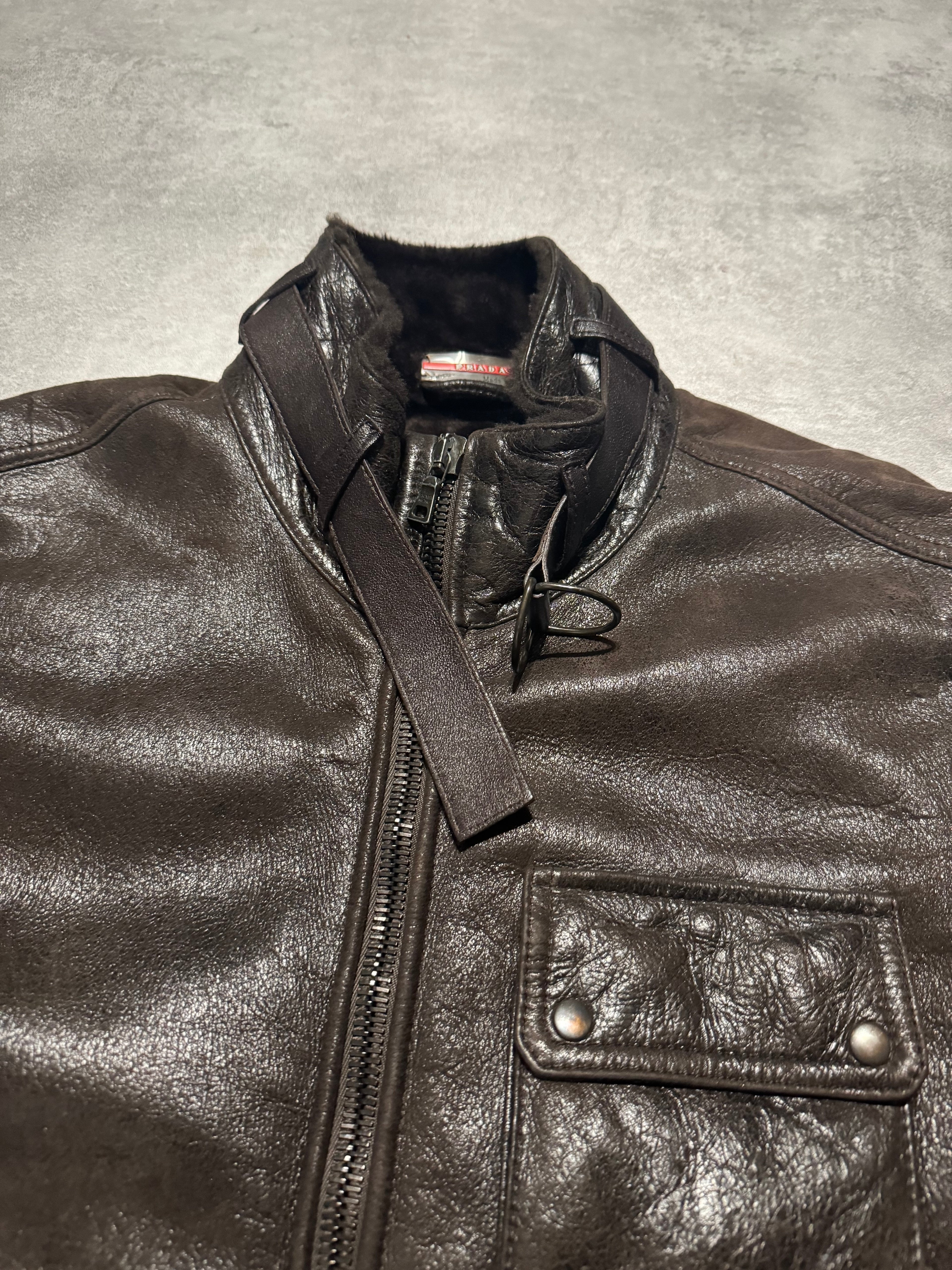 2000s Prada Imperialist Fur Brown Leather Jacket (M) - 9