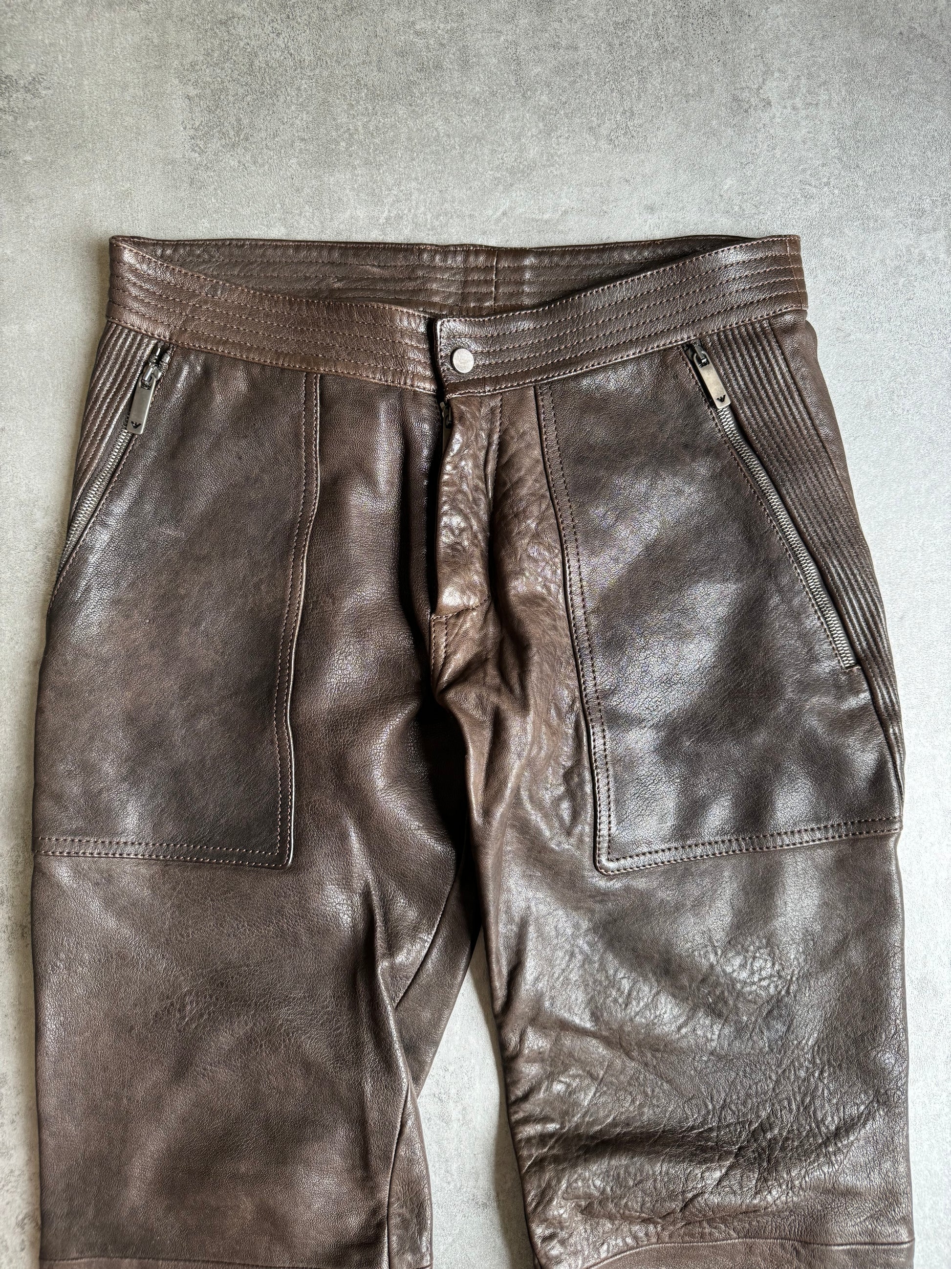 AW2003 Emporio Armani Precious Brown Leather Pants (M) - 9