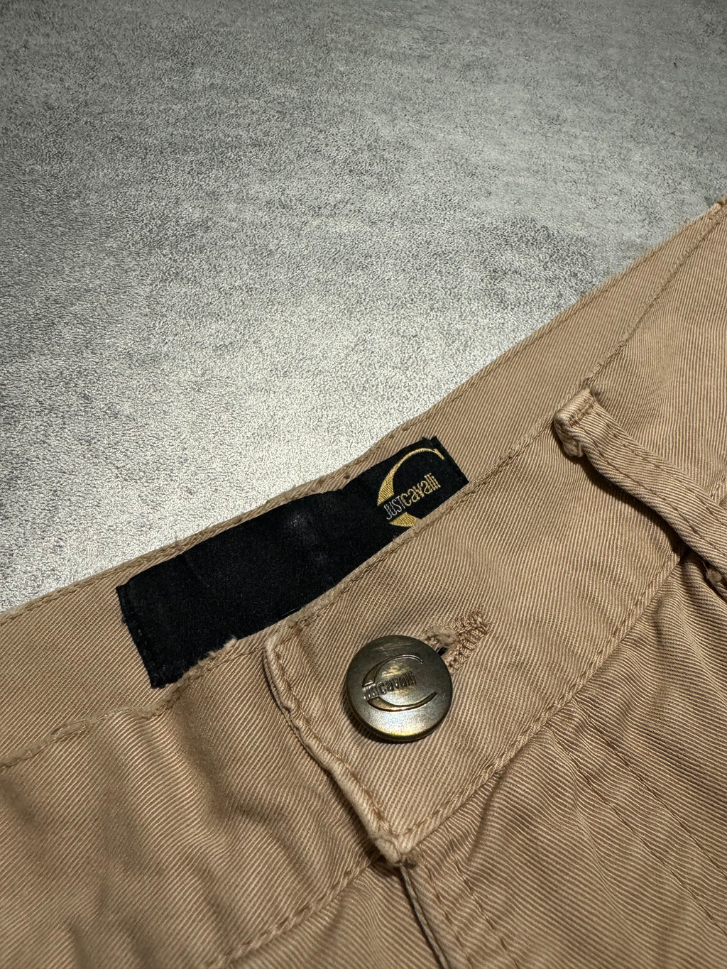AW2004 Cavalli Geometrical Triangle Zipped Pockets Beige Pants (S/M) - 4