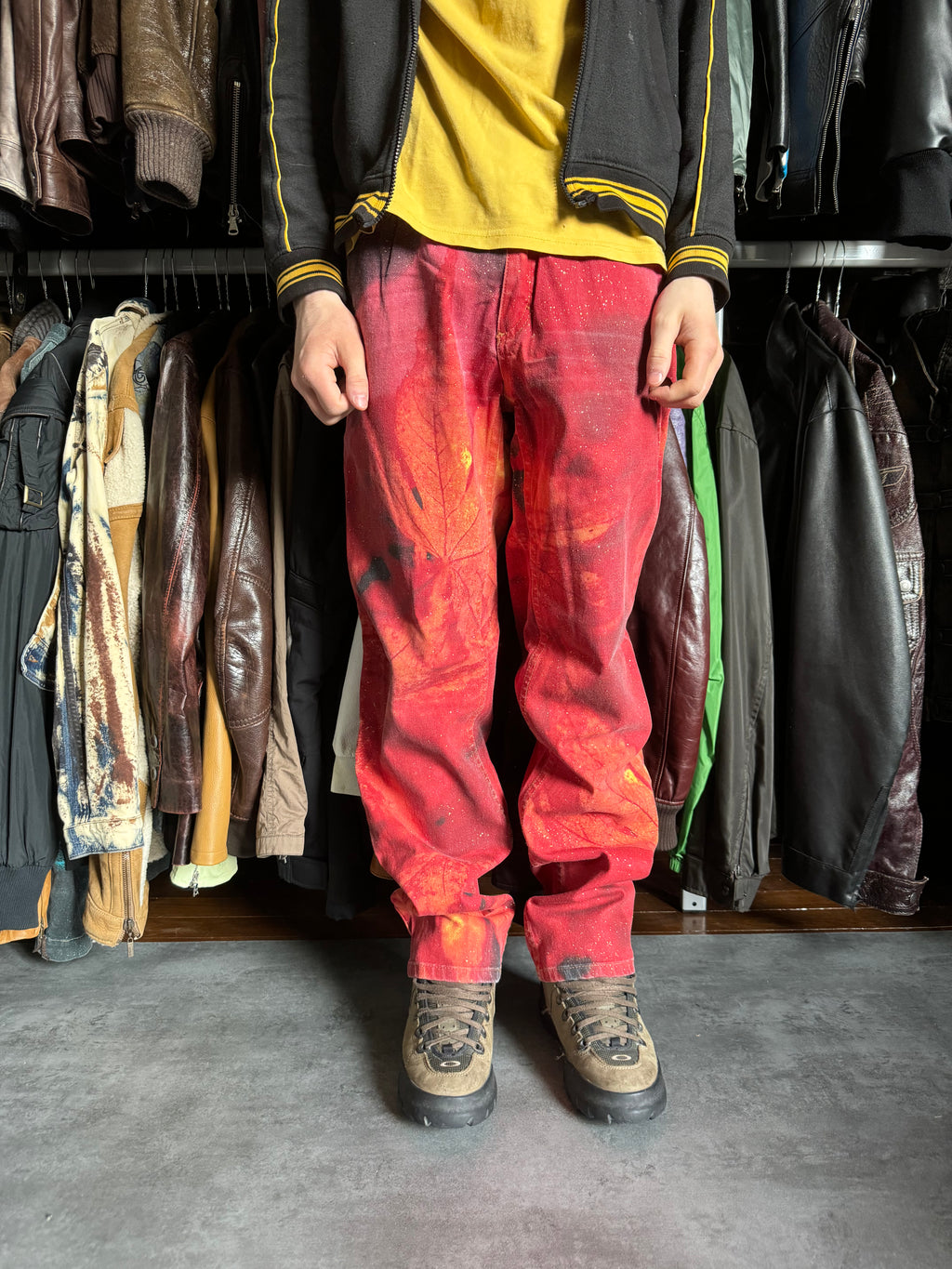 FW2001 Roberto Cavalli Red Nature Leaves Worlds Pants  (M) - 2