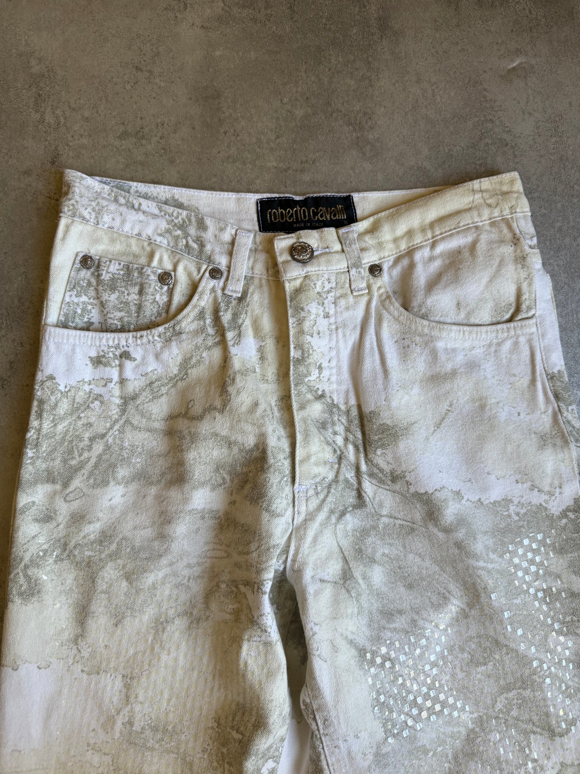 1990s Roberto Cavalli Aqua White Psychadelic Pants (XS) - 6