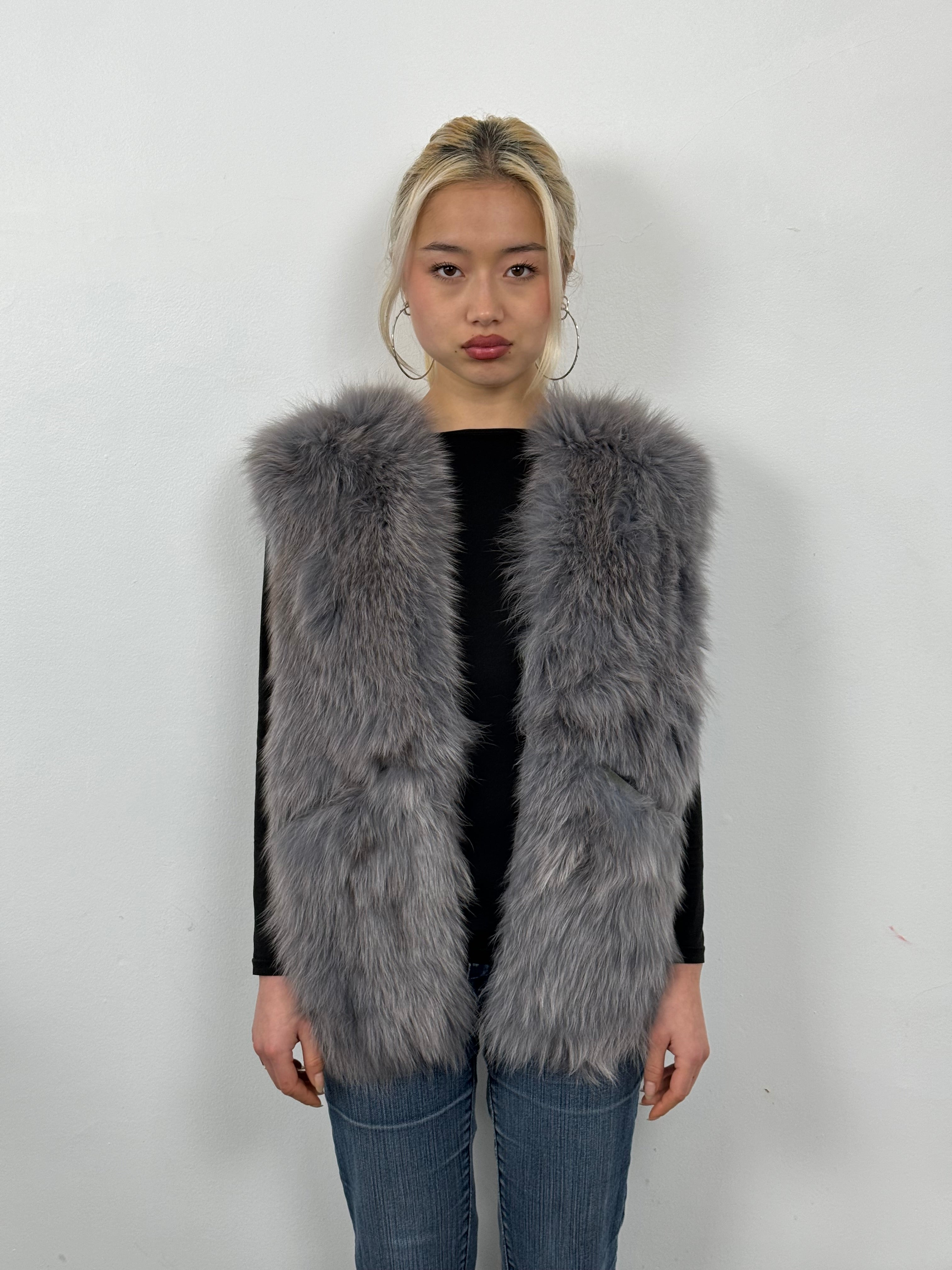 2000s Daniele Alessandrini Grey Fur Suede Leather Vest JvksyYU 1
