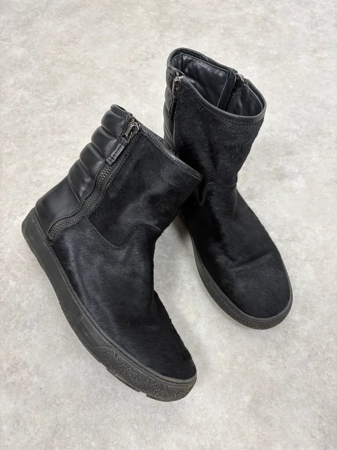 Moncler Signature Winter Black Pony Hair Leather Boots WcVAveQ 4