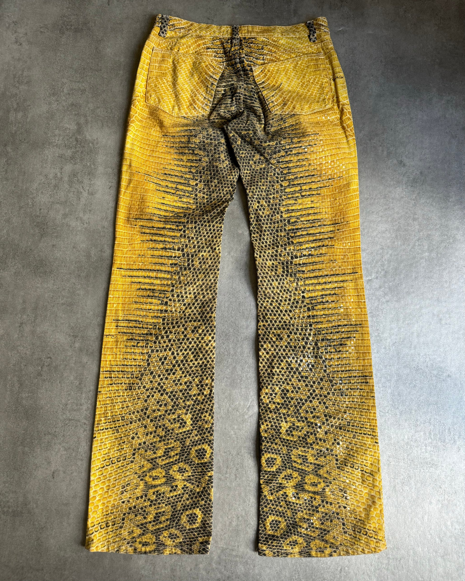 1990s Roberto Cavalli Bees Yellow Scales Pants (S) - 2