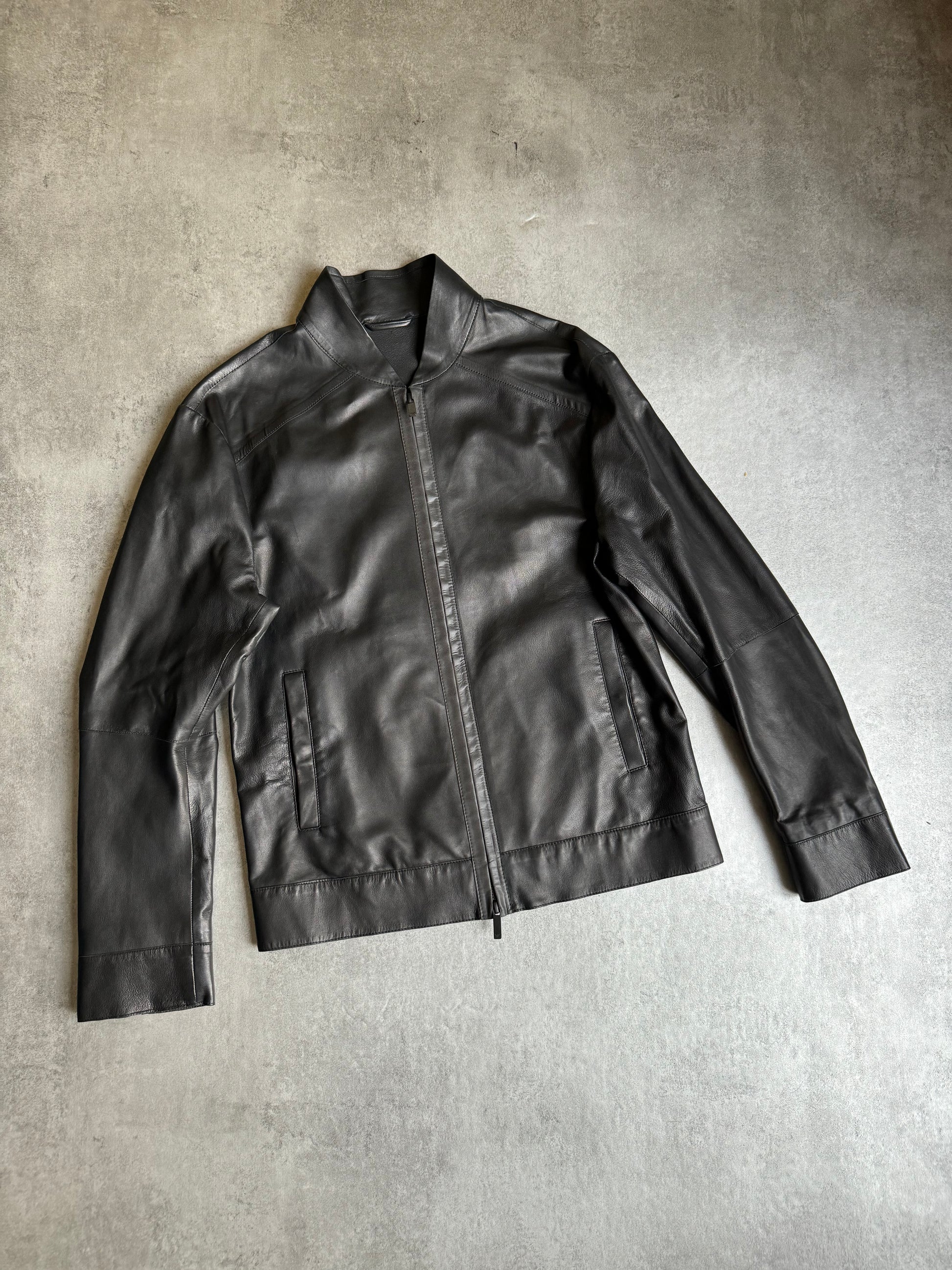 AW2015 Emporio Armani Black Minimalist Light Lamb Leather Jacket (S/M) - 4