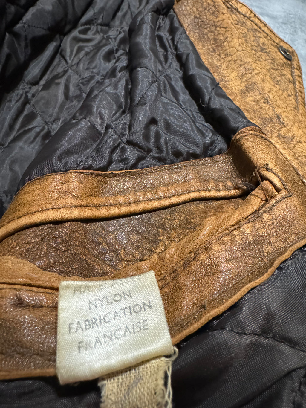 1990s Artisanal French Eroded Brown Leather Jacket with Detachable Sleeves (M) - 11
