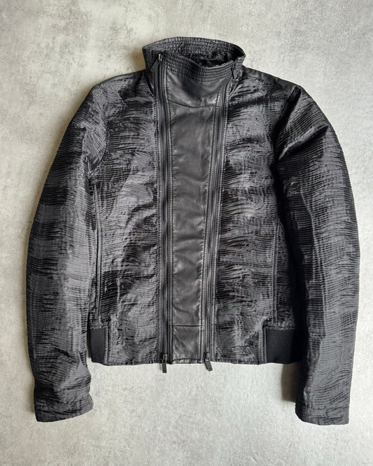 SS2011 Emporio Armani Plissed Hybrid 2-Zip Leather Jacket (S) - 1