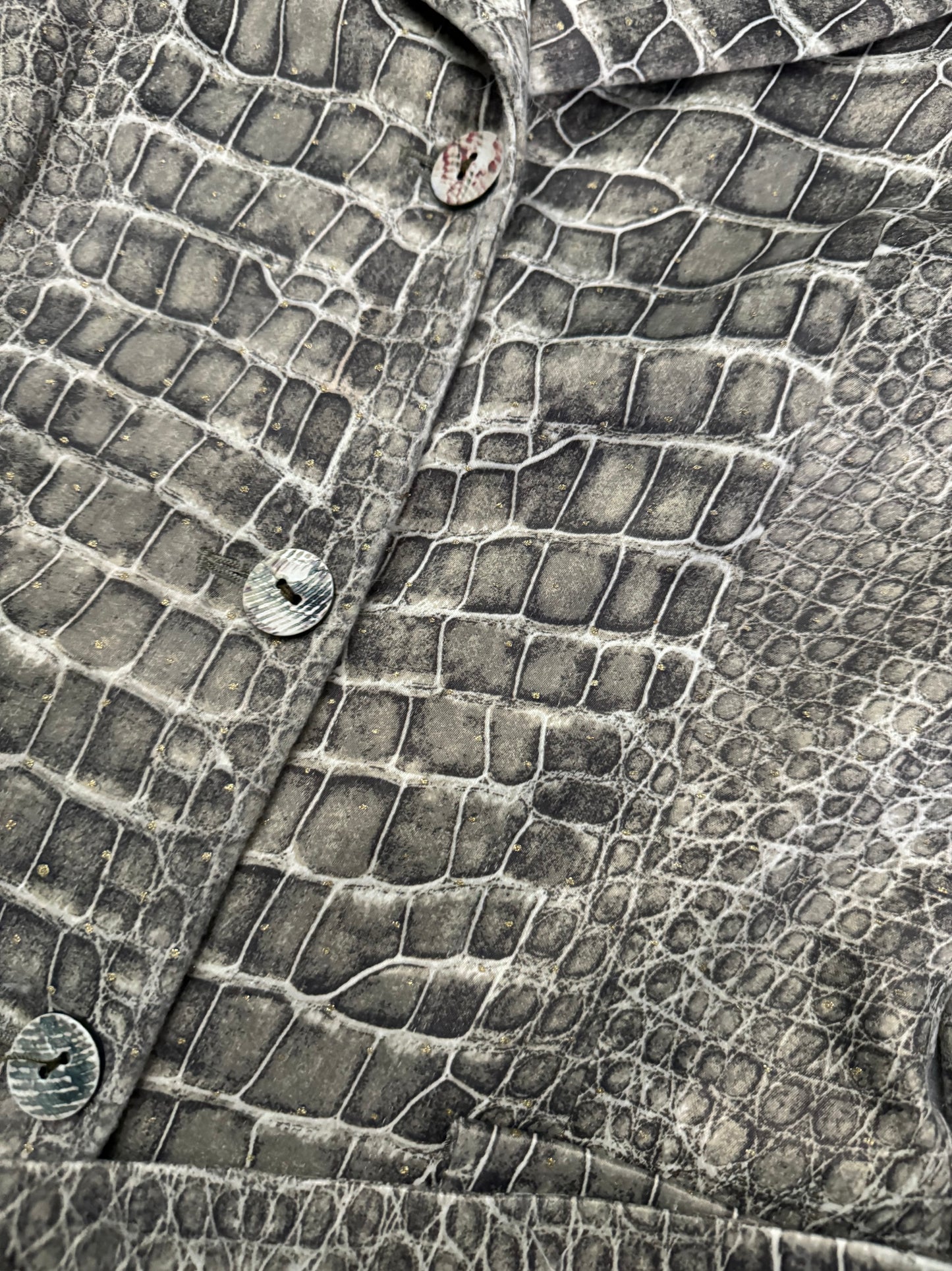 2000s Roberto Cavalli Grey Crocodile Effect Trench Jacket (XXS/XS) - 8