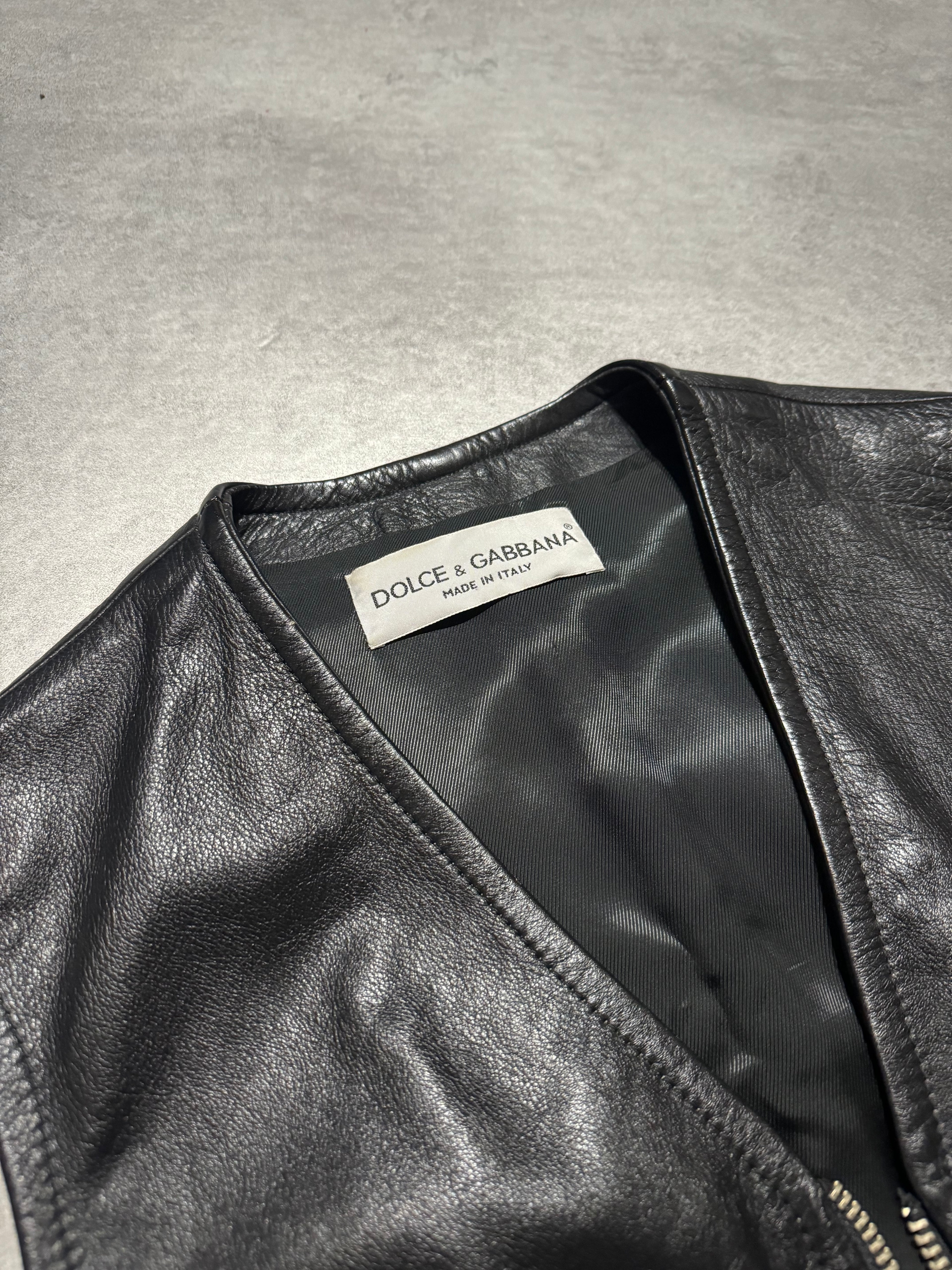 AW1994 Dolce & Gabbana Black Premium Leather Biker Vest (S/M) - 11