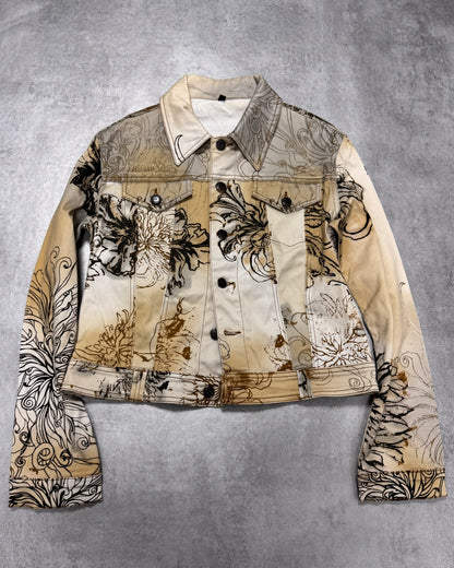 2000s Cavalli Chinese Ink Flowers Cropped Jacket (XS)