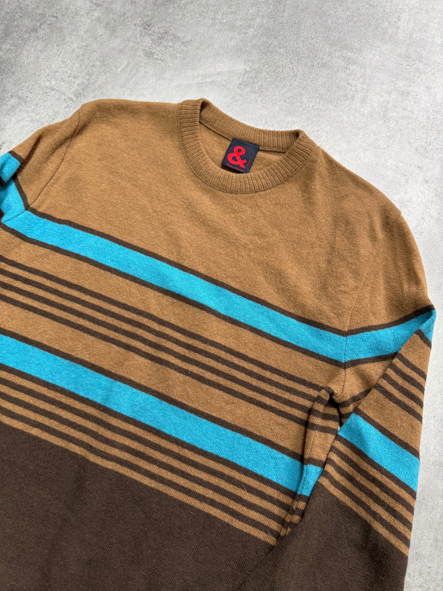 2000s Dolce & Gabbana Brown & Blue Sripes Lambwool Sweater (S)