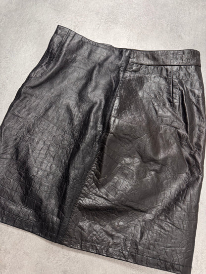 FW2000 Roberto Cavalli Crocodile Effect Leather Black Skirt (S)