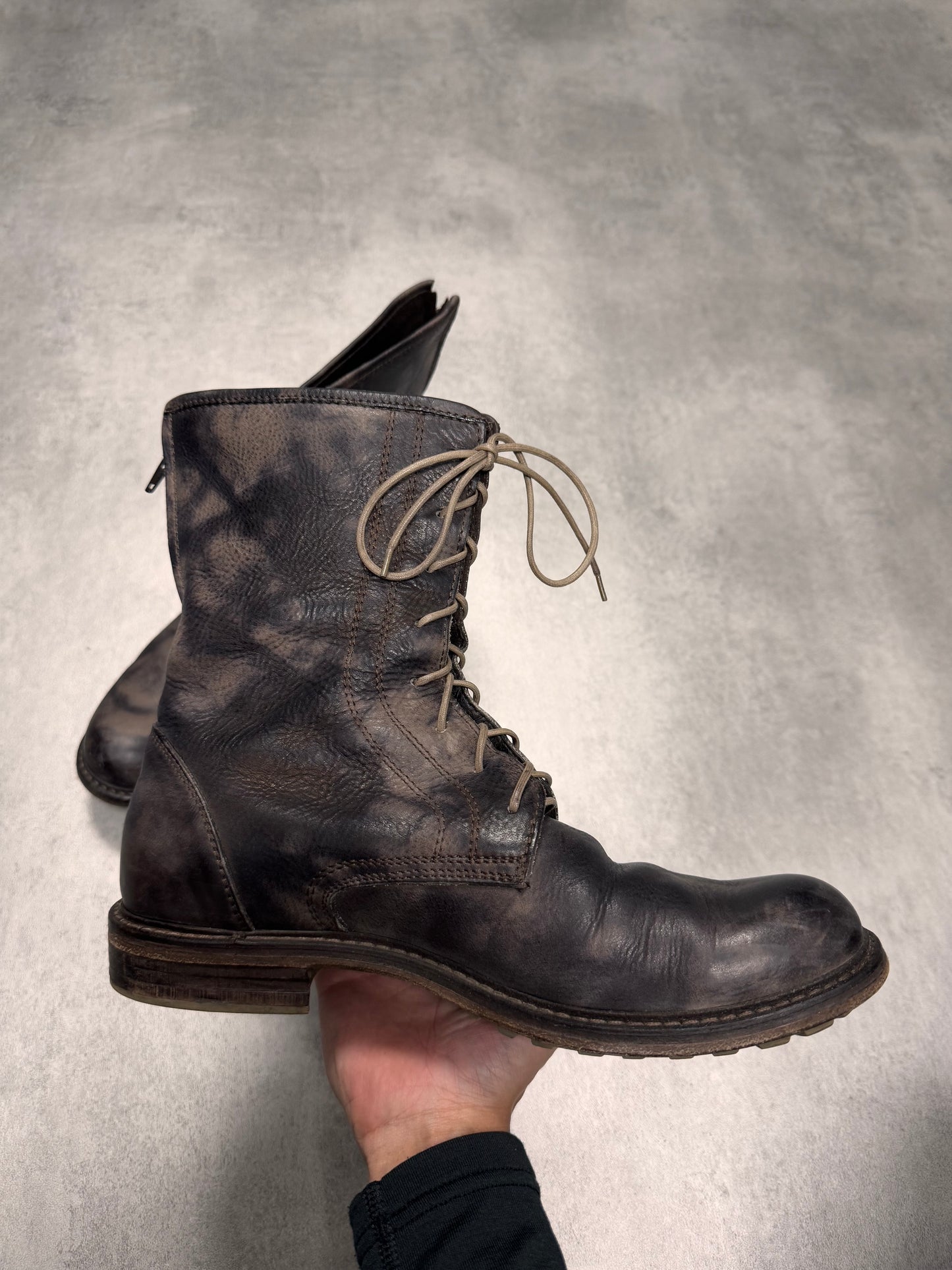 2000s Cavalli Avant-Garde Dyed Black Leather Laces Boots (41eu/us8)