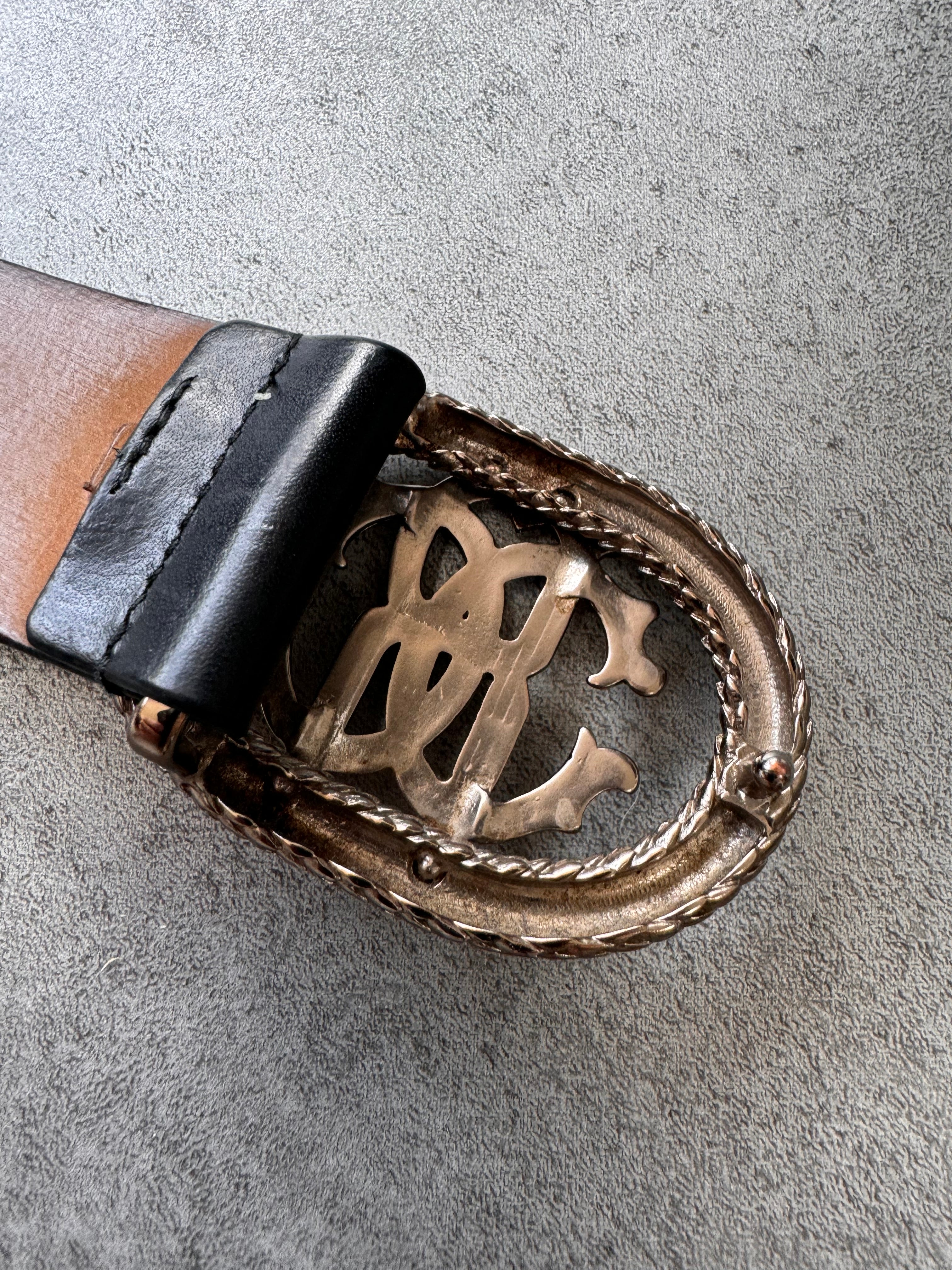 Roberto Cavalli Golden Pink Snake Buckle Black Leather Belt