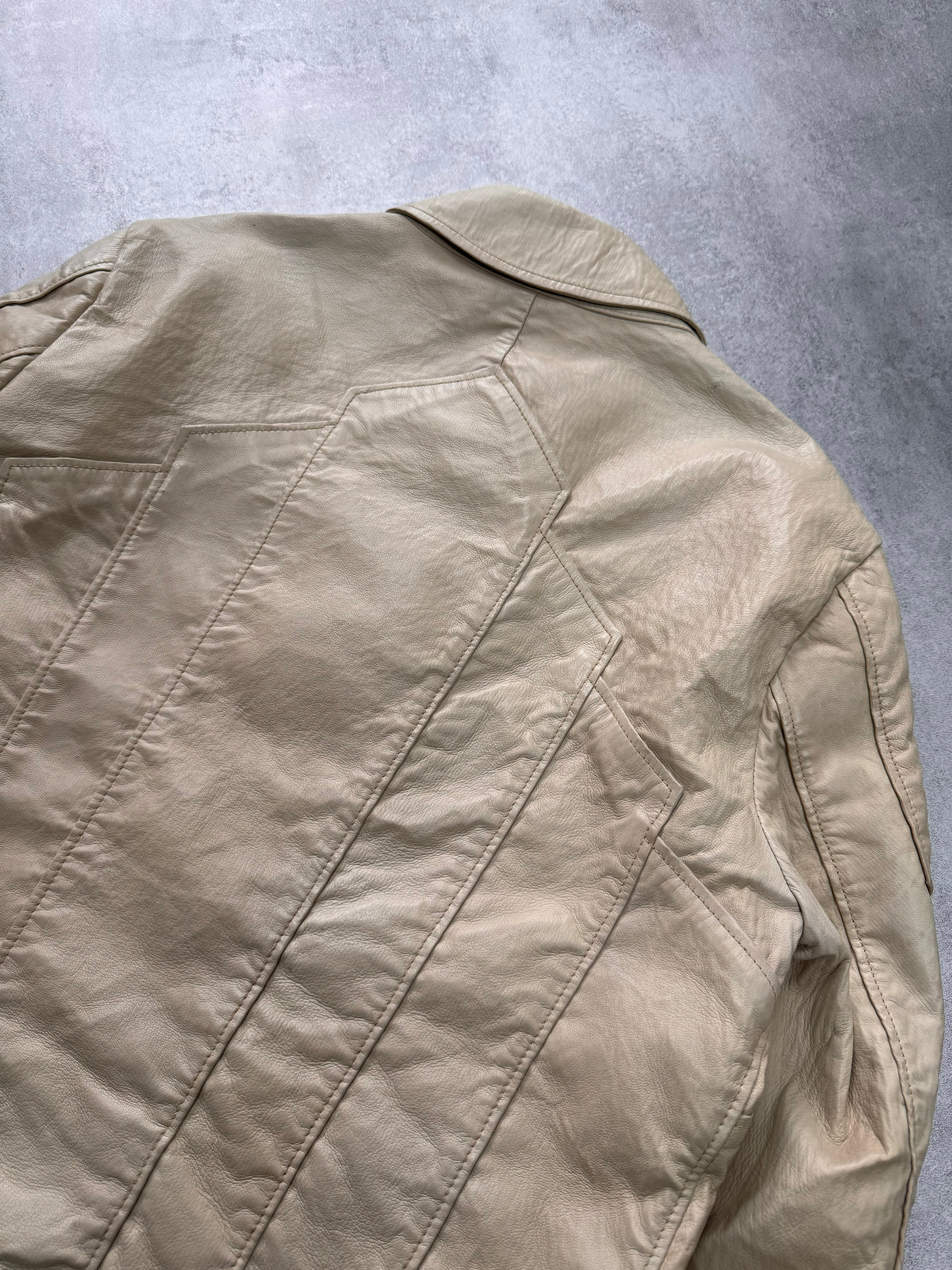 1990s Giorgio Armani Sand Armor Patches Leather Jacket