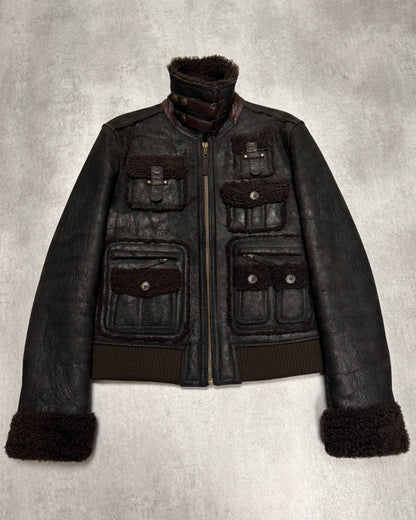 AW2009/10 Dolce & Gabbana Cargo Utility Bomber Shearling Leather Jacket (S/M)