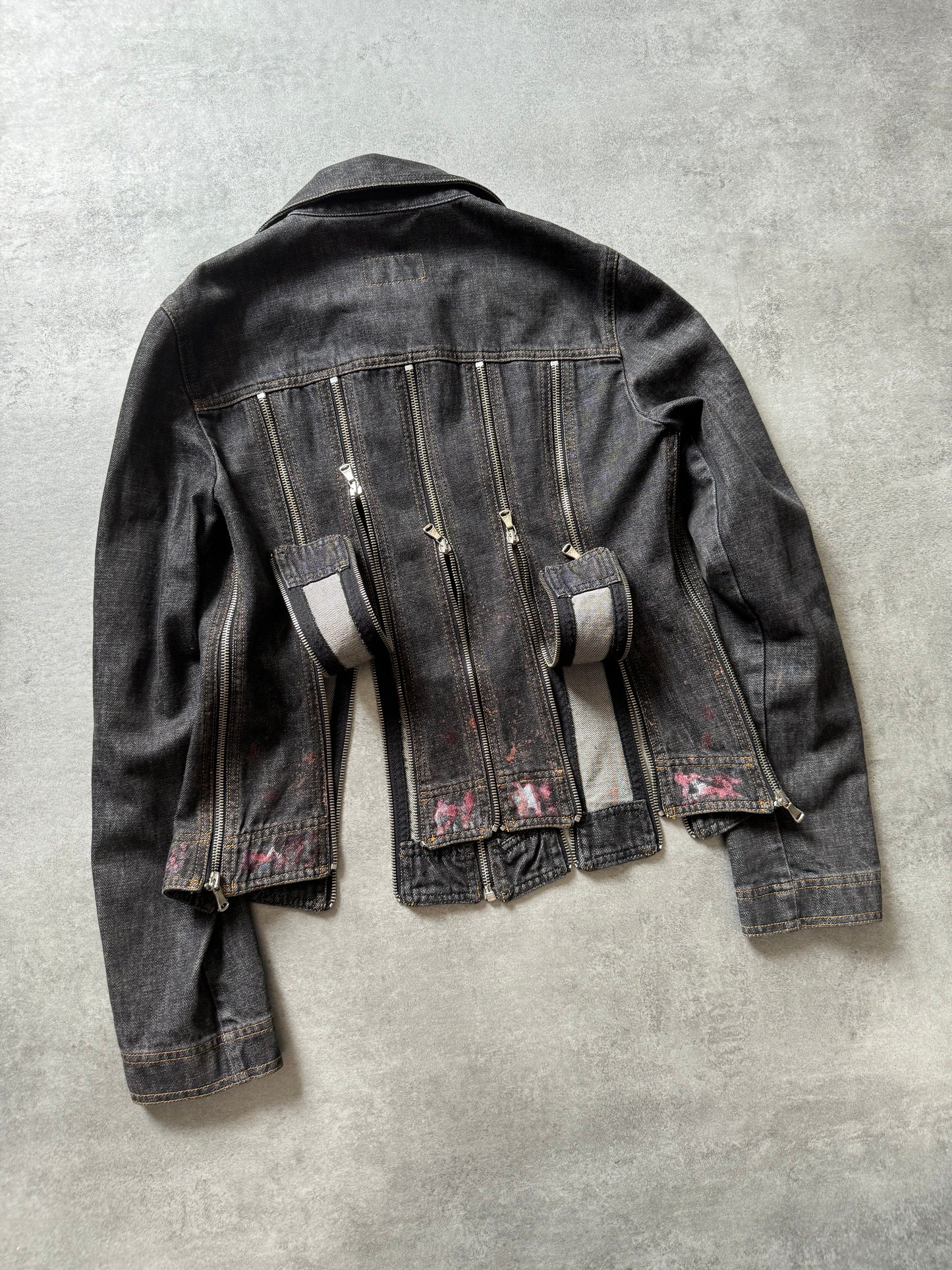 SS2003 Dolce & Gabbana Multi Zips Denim Hand Painted Jacket (XS)