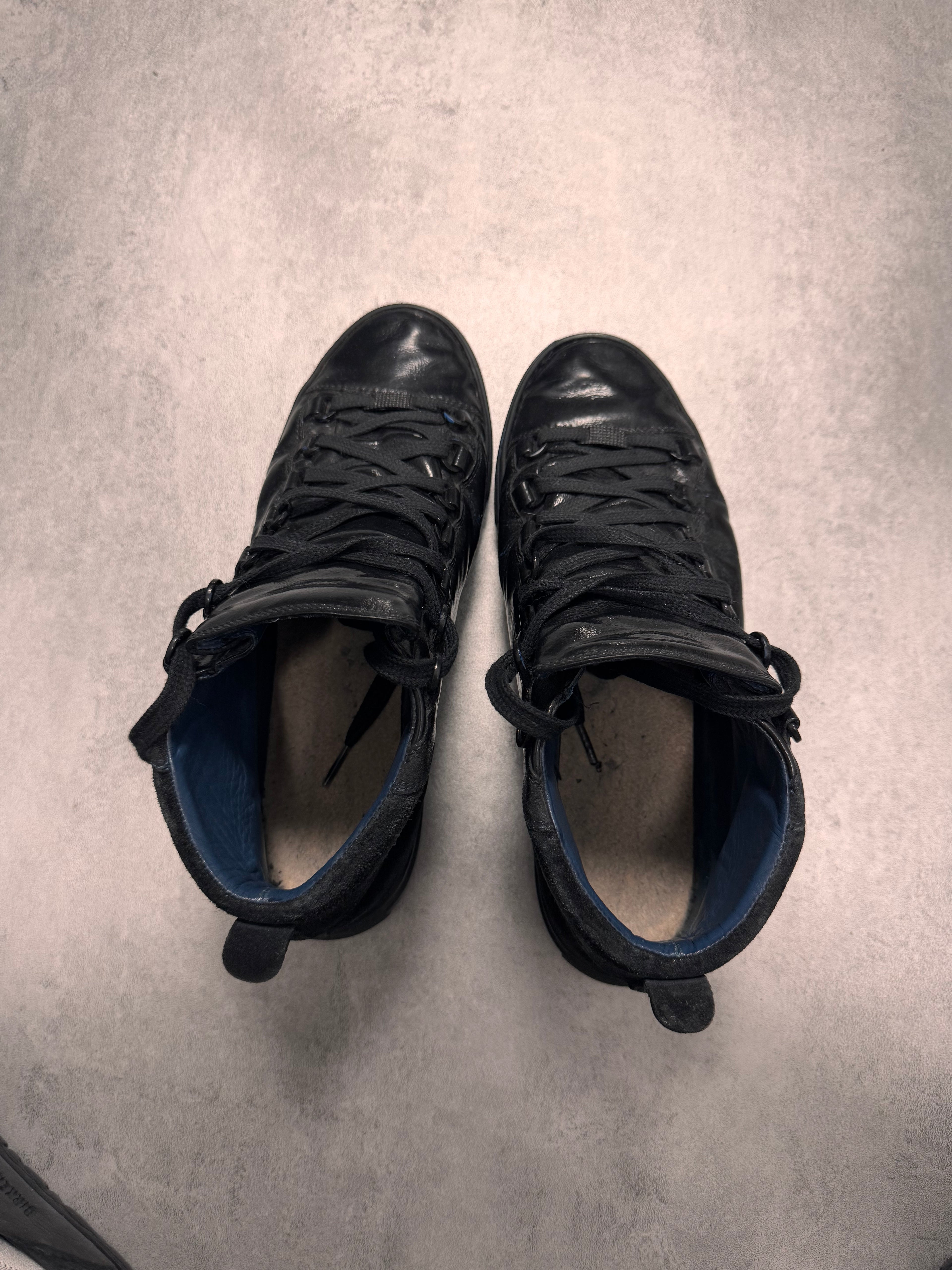 Balenciaga Arena High Hybrid Varnished Double Black Suede Leather Sneakers