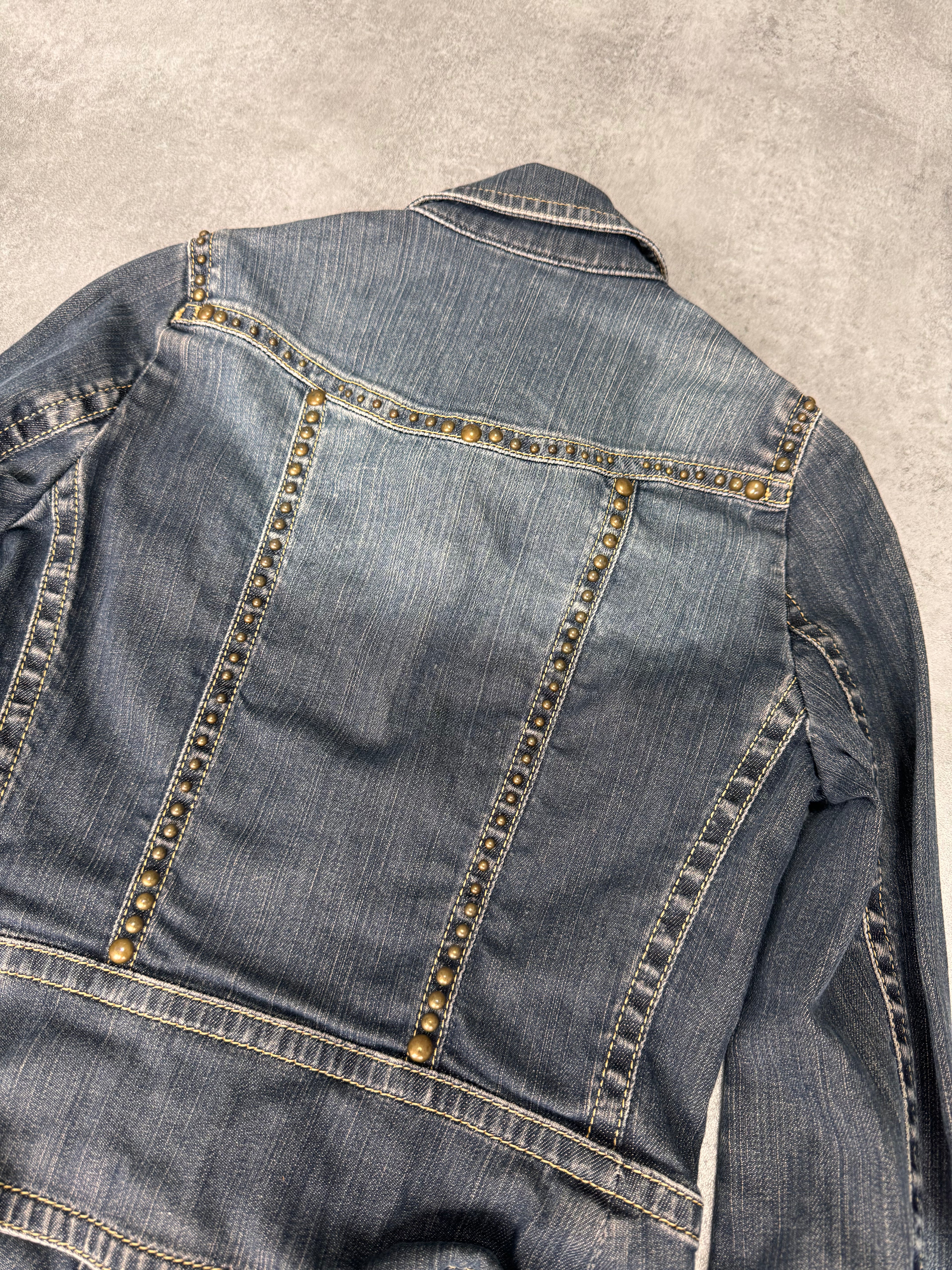 Plein Sud Studded Denim Cropped Jacket (XXS/XS)