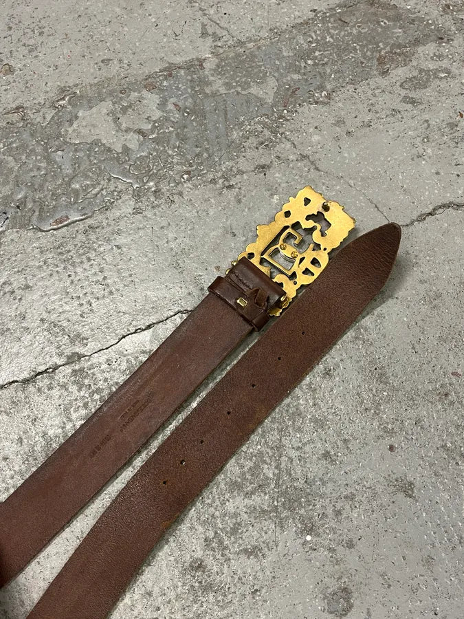 Dolce & Gabbana Brown Leather Ornate Baroque DG Buckle Belt uQyLdis 2