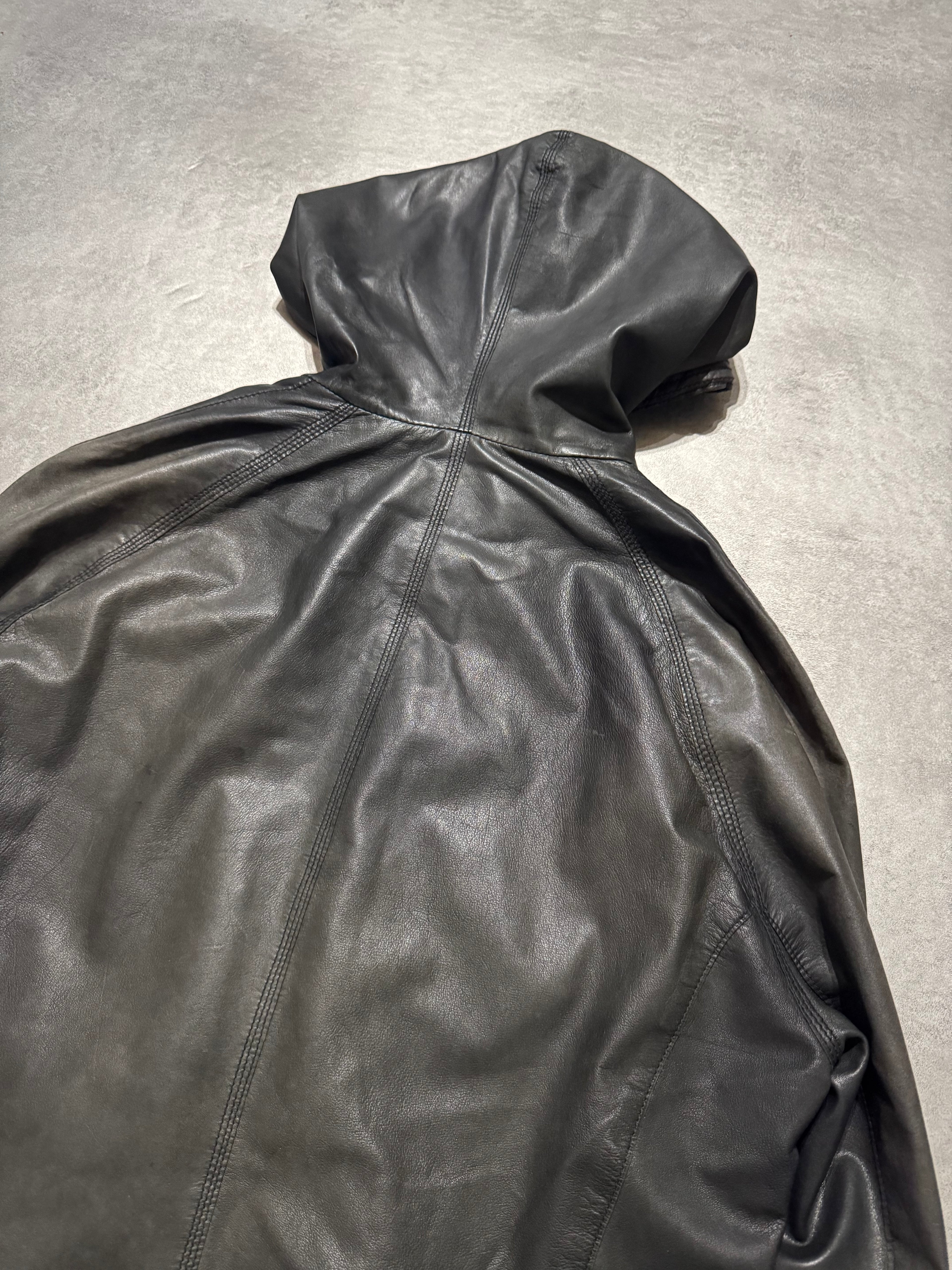 SS2008 Emporio Armani Hooded Faded Leather Black Jacket