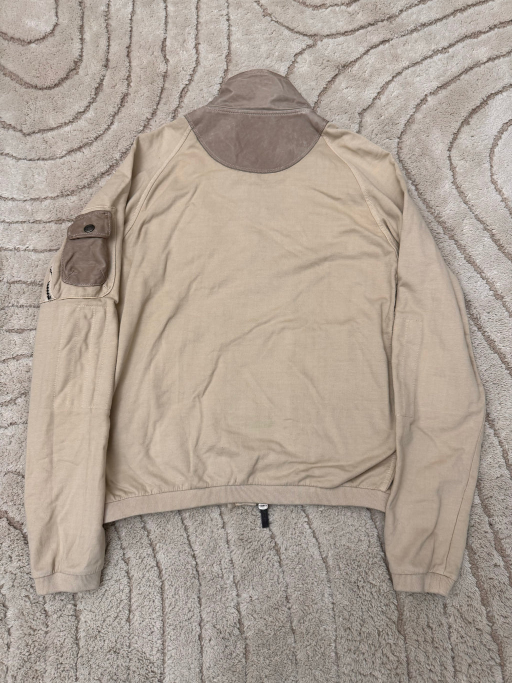 2000s Emporio Armani Paneled Stone Beige Zip-Up Sweater