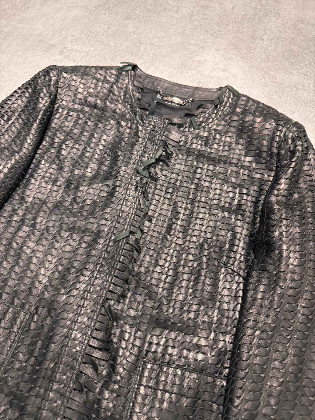2000s Dolce & Gabbana Woven Black Leather Jacket