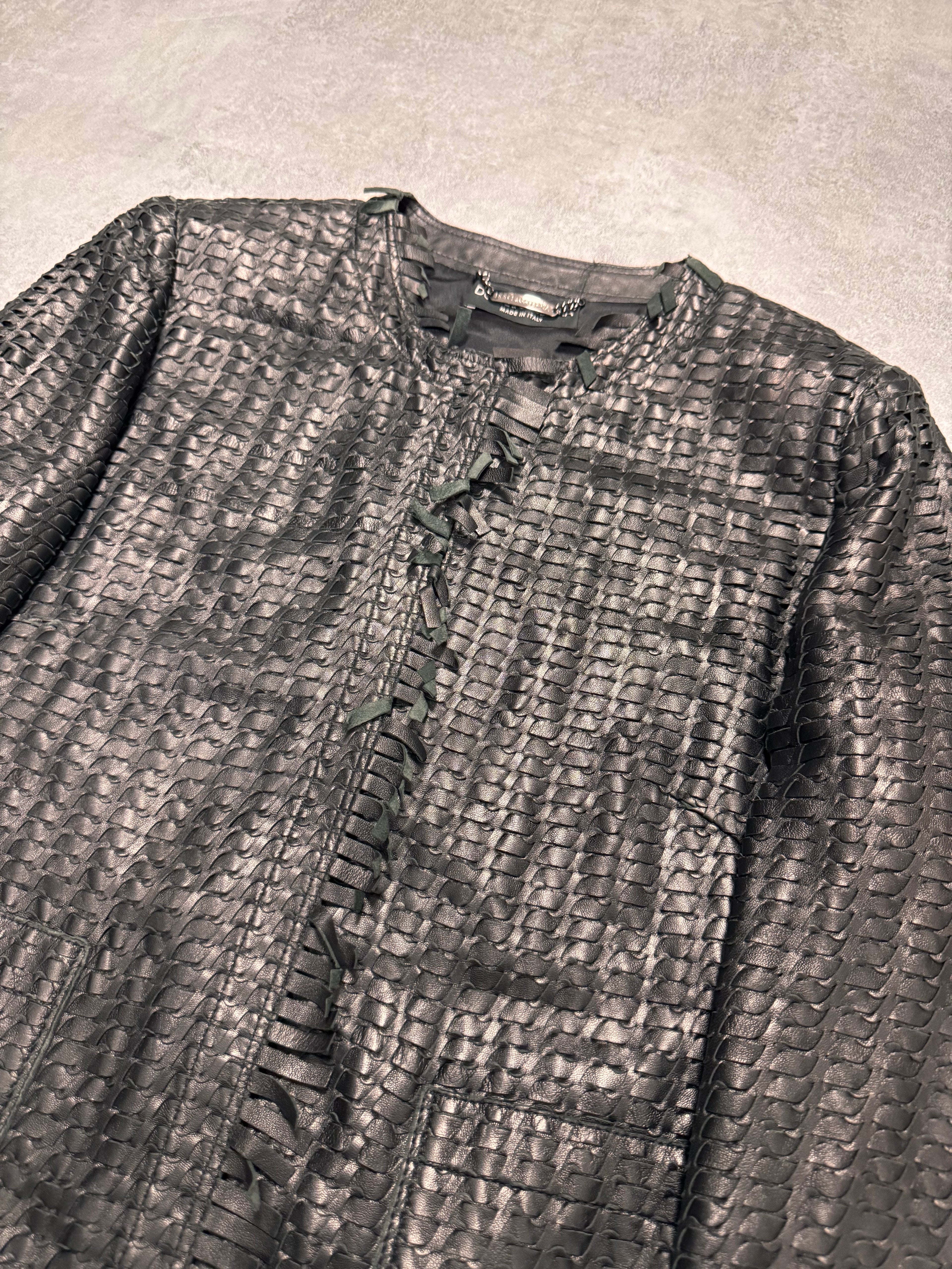 2000s Dolce & Gabbana Woven Black Leather Jacket
