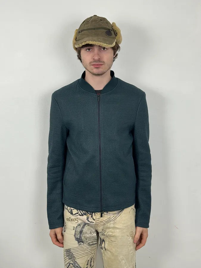 SS2015 Emporio Armani Green Waffled Leather Biker Jacket nGwqedb 1