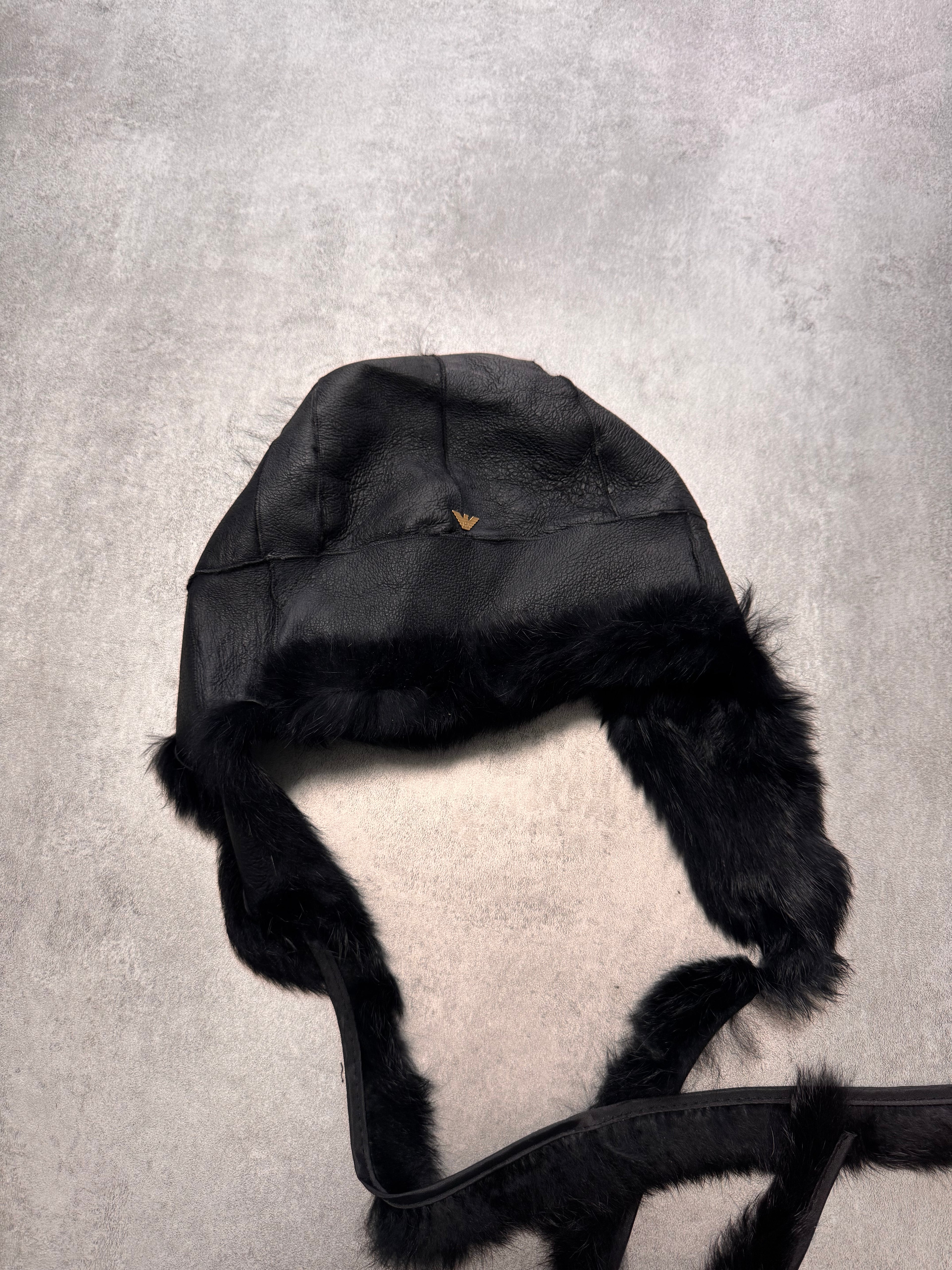 2010s Emporio Armani Black Rabbit Fur Chapka