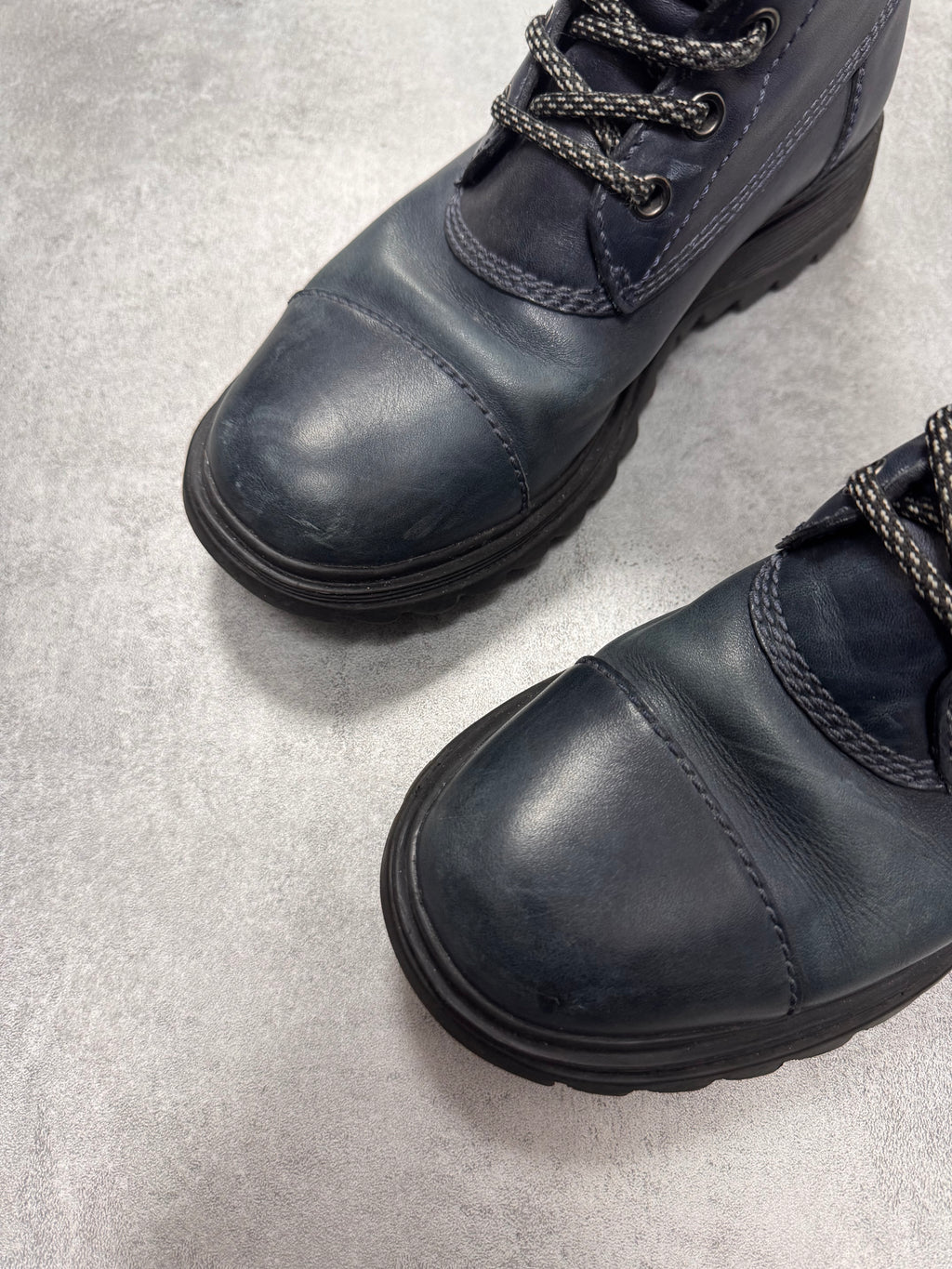 2000s Prada Hiking Navy Leather Boots