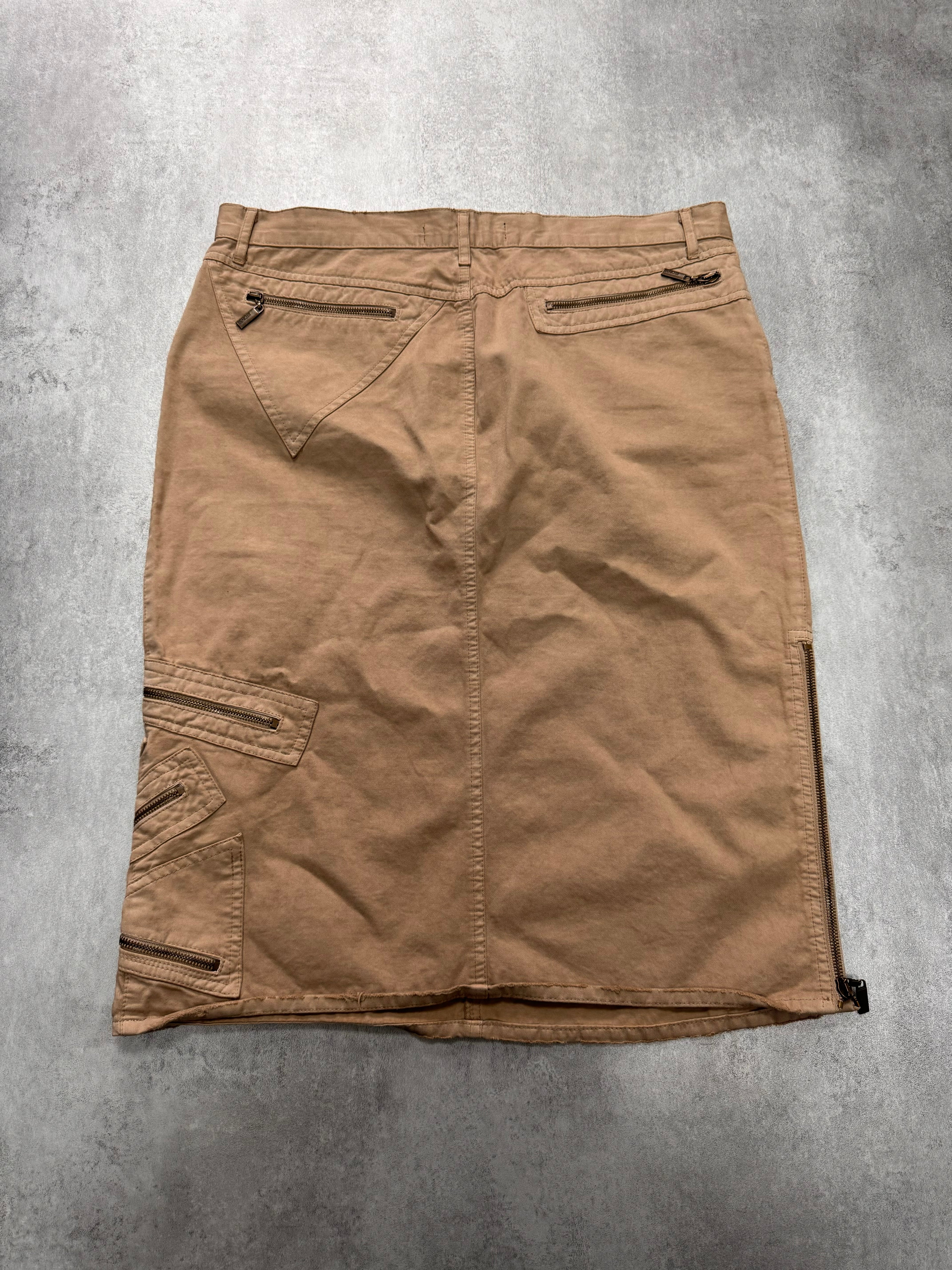 AW2004 Cavalli Geometrical Triangle Zipped Pockets Beige Skirt