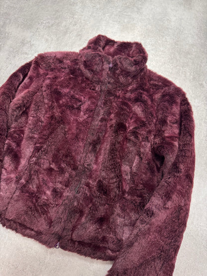 1990s Armani Purple Burgundy Faux Fur Jacket (XS)