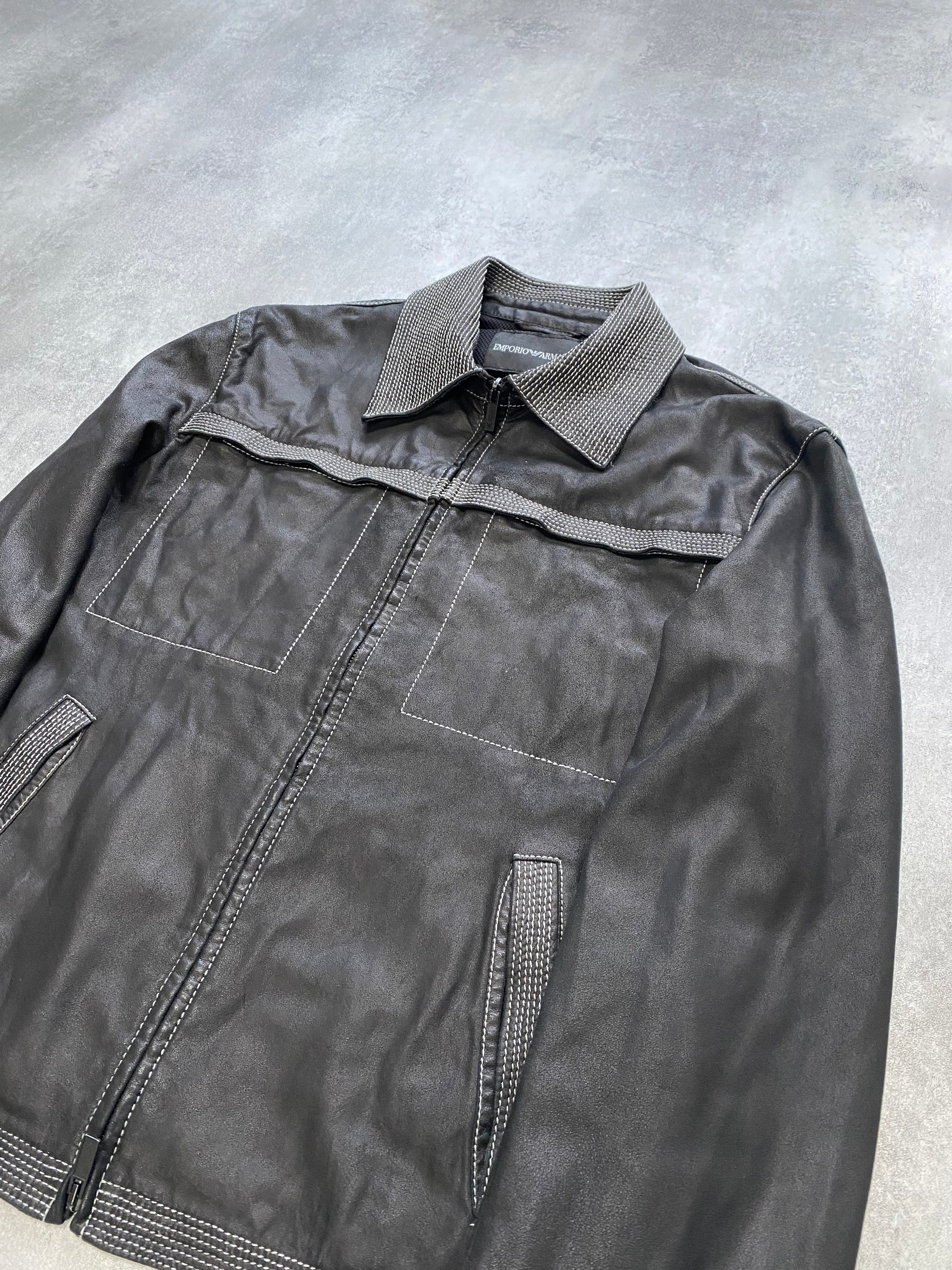 SS2007 Emporio Armani Topstitched Black Leather Jacket