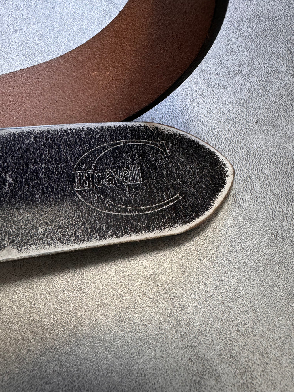 2000s Cavalli Silver Dragon Faded Leather Belt