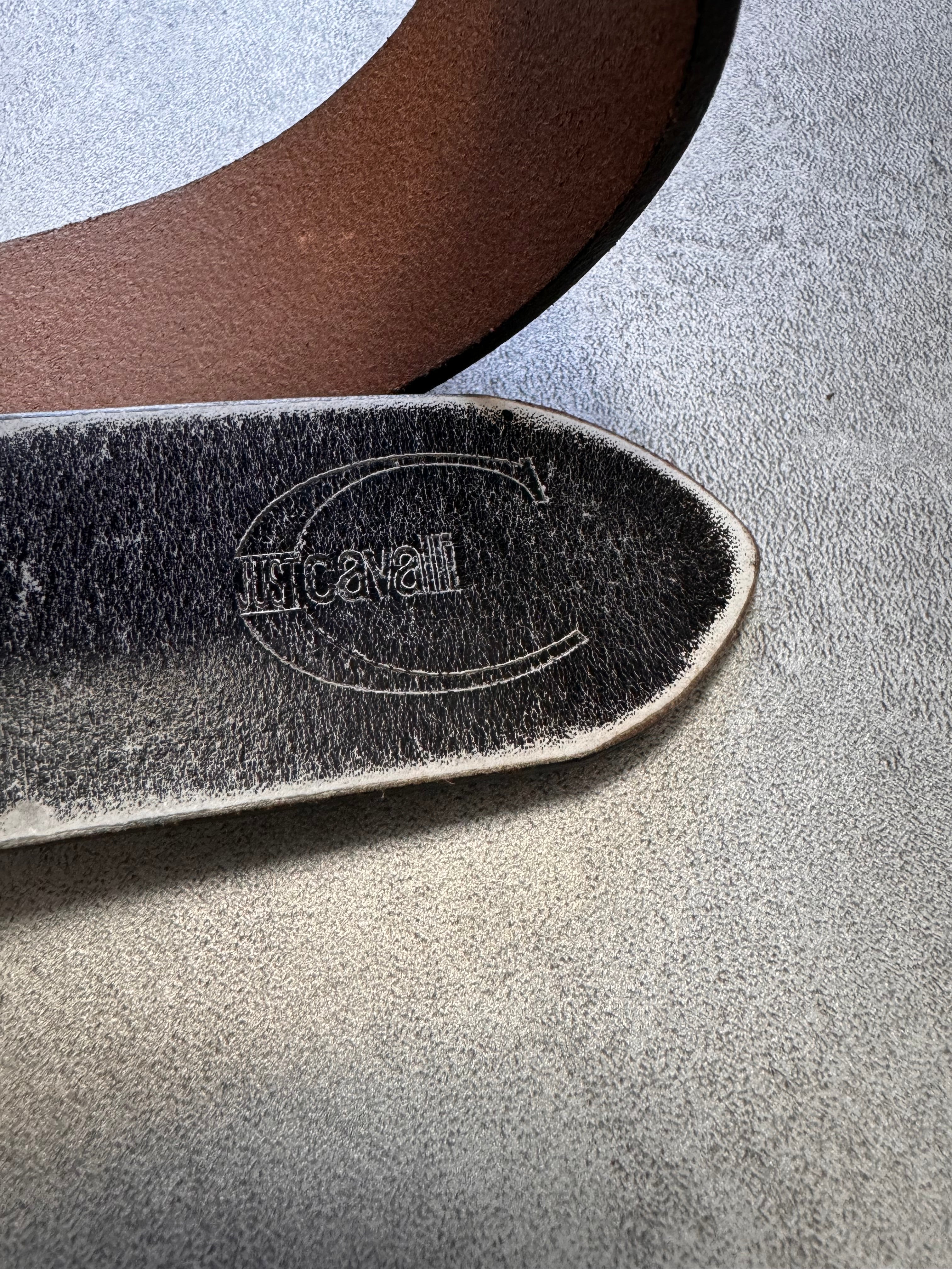 2000s Cavalli Silver Dragon Faded Leather Belt