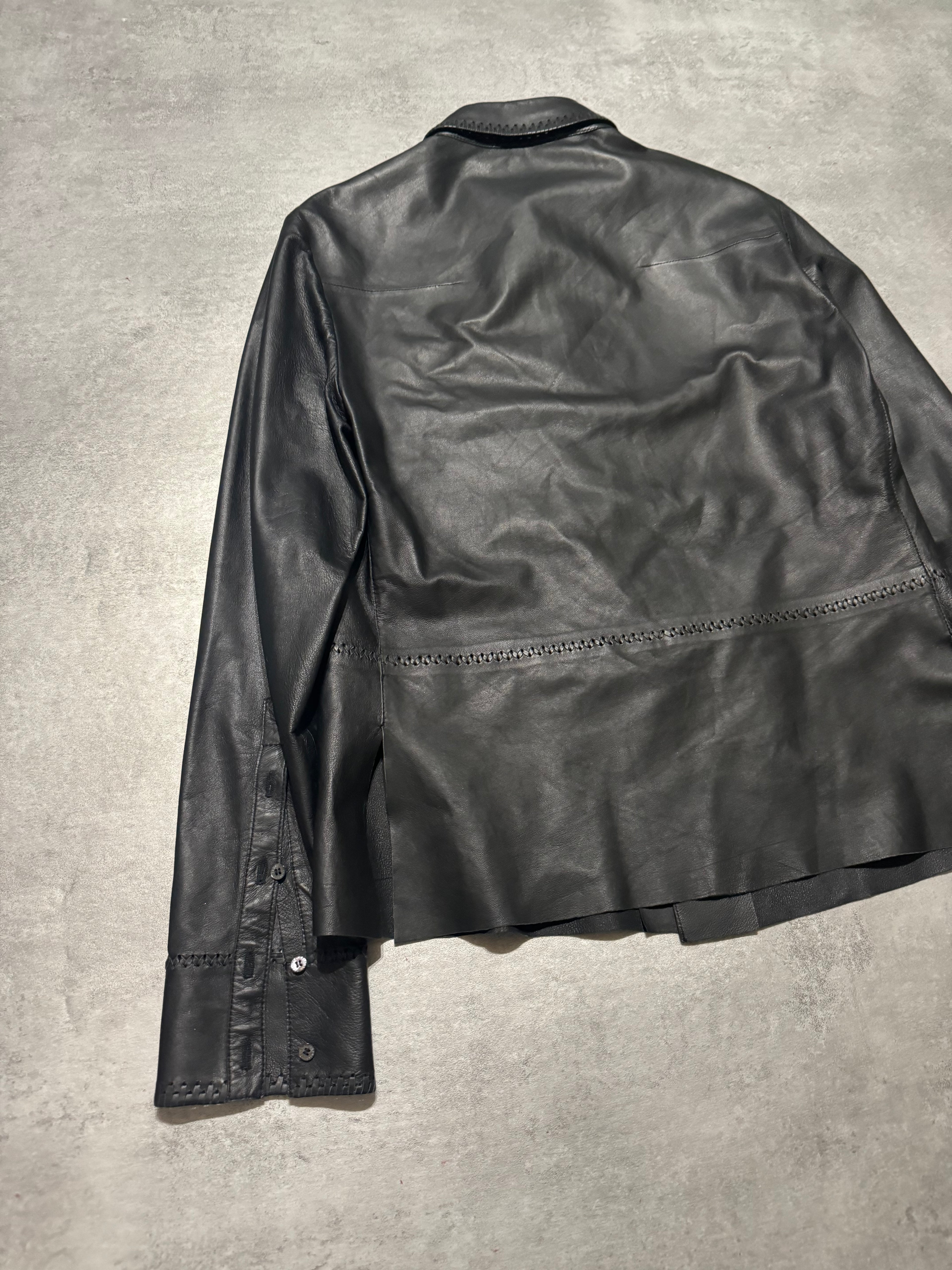AW2000 Roberto Cavalli Black Minimalist Premium Leather Shirt (S) - 4
