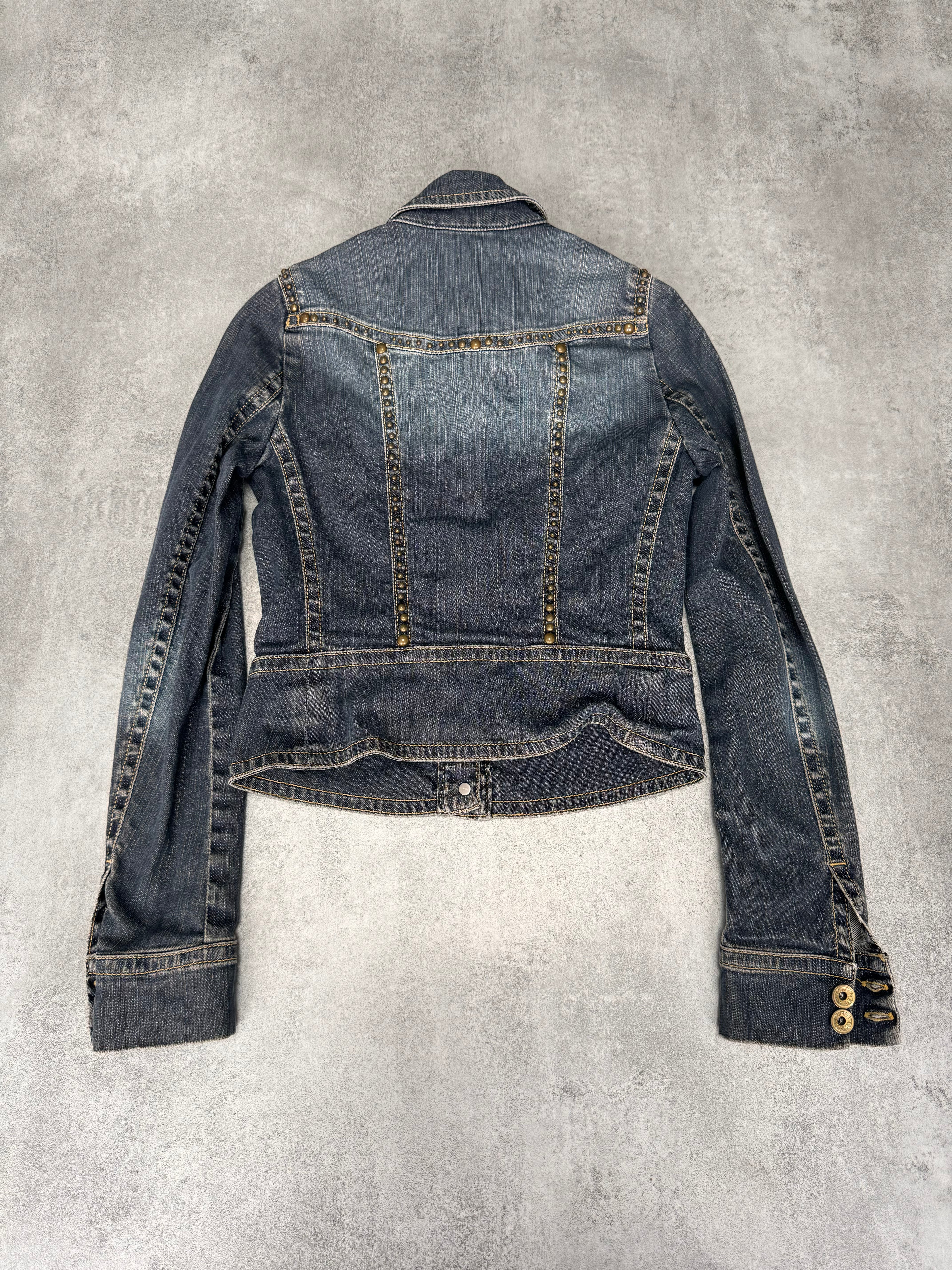 Plein Sud Studded Denim Cropped Jacket (XXS/XS)